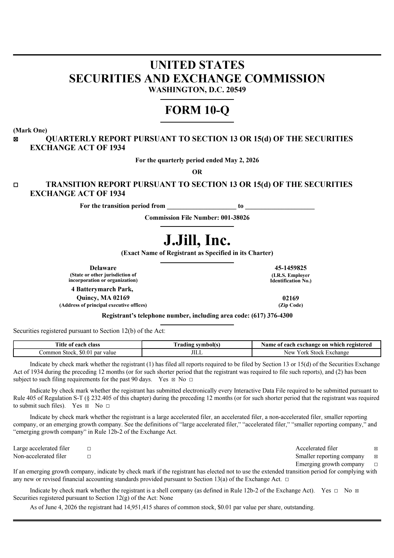 J.Jill's Q1 2027 Quarterly report