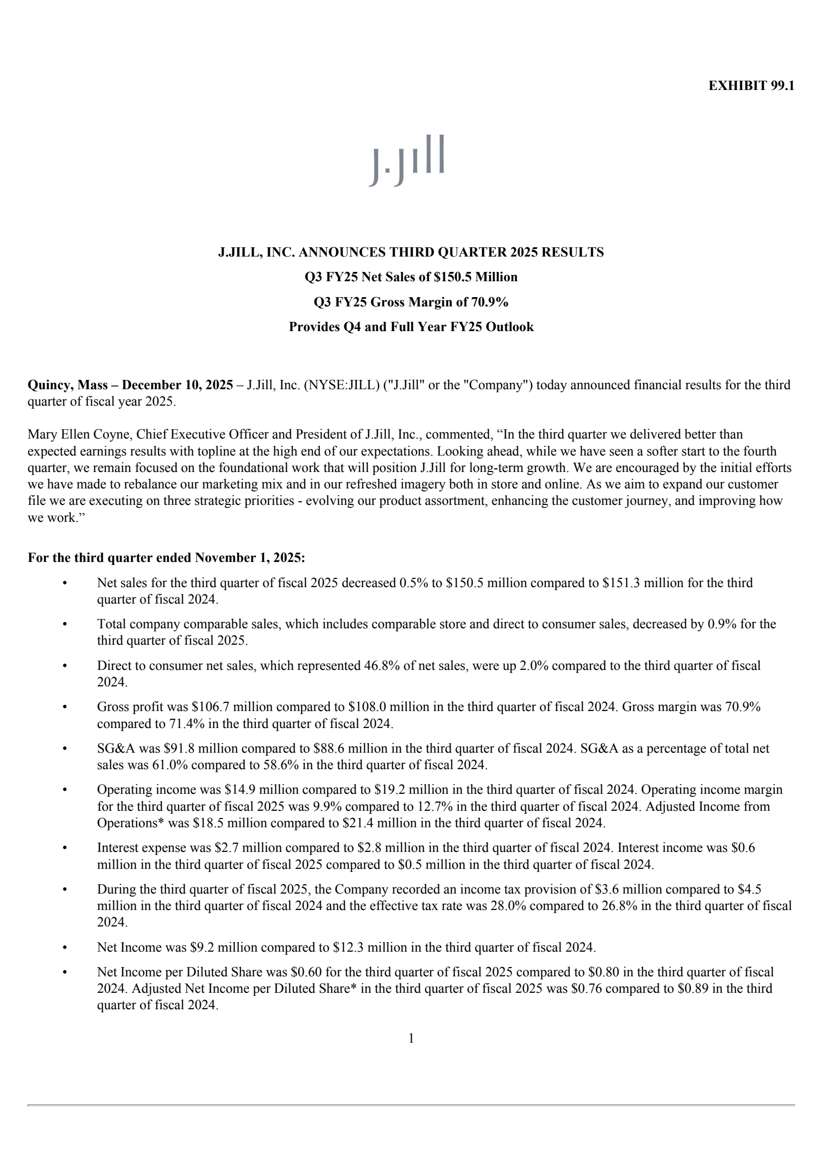 J.Jill's Q3 2026 Earnings Release
