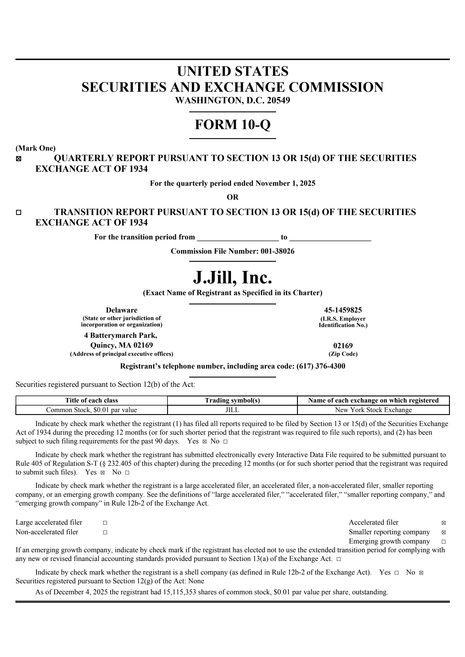 J.Jill's Q3 2026 Quarterly Report