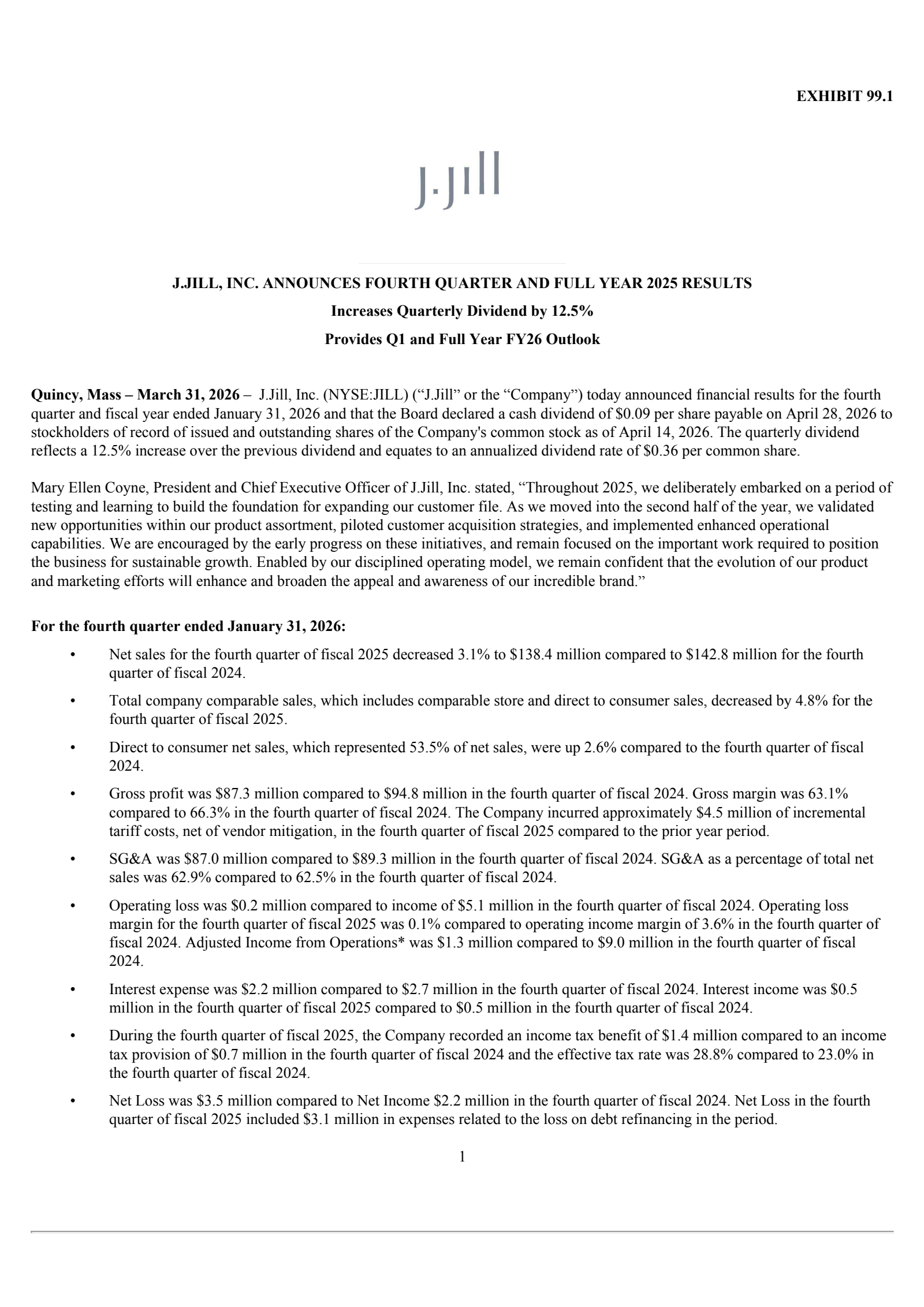 J.Jill's Q4 2026 Press Release