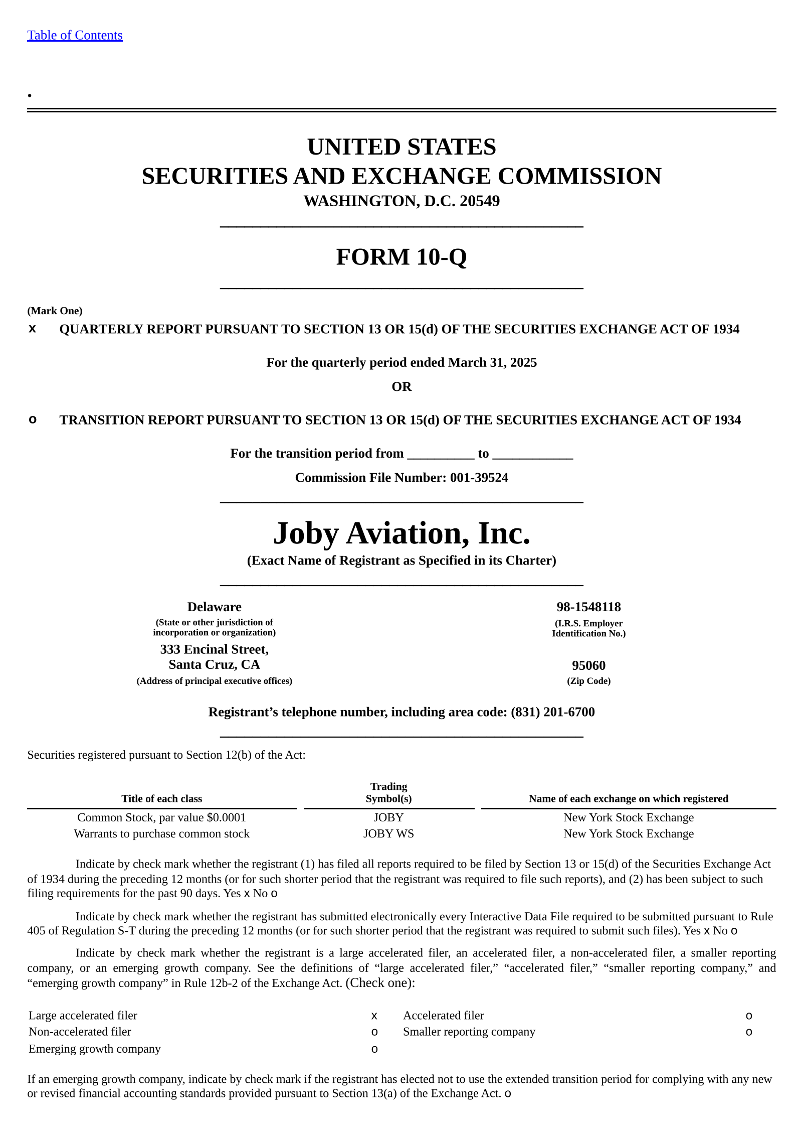 Joby Aviation's Q1 2025 Quarterly report