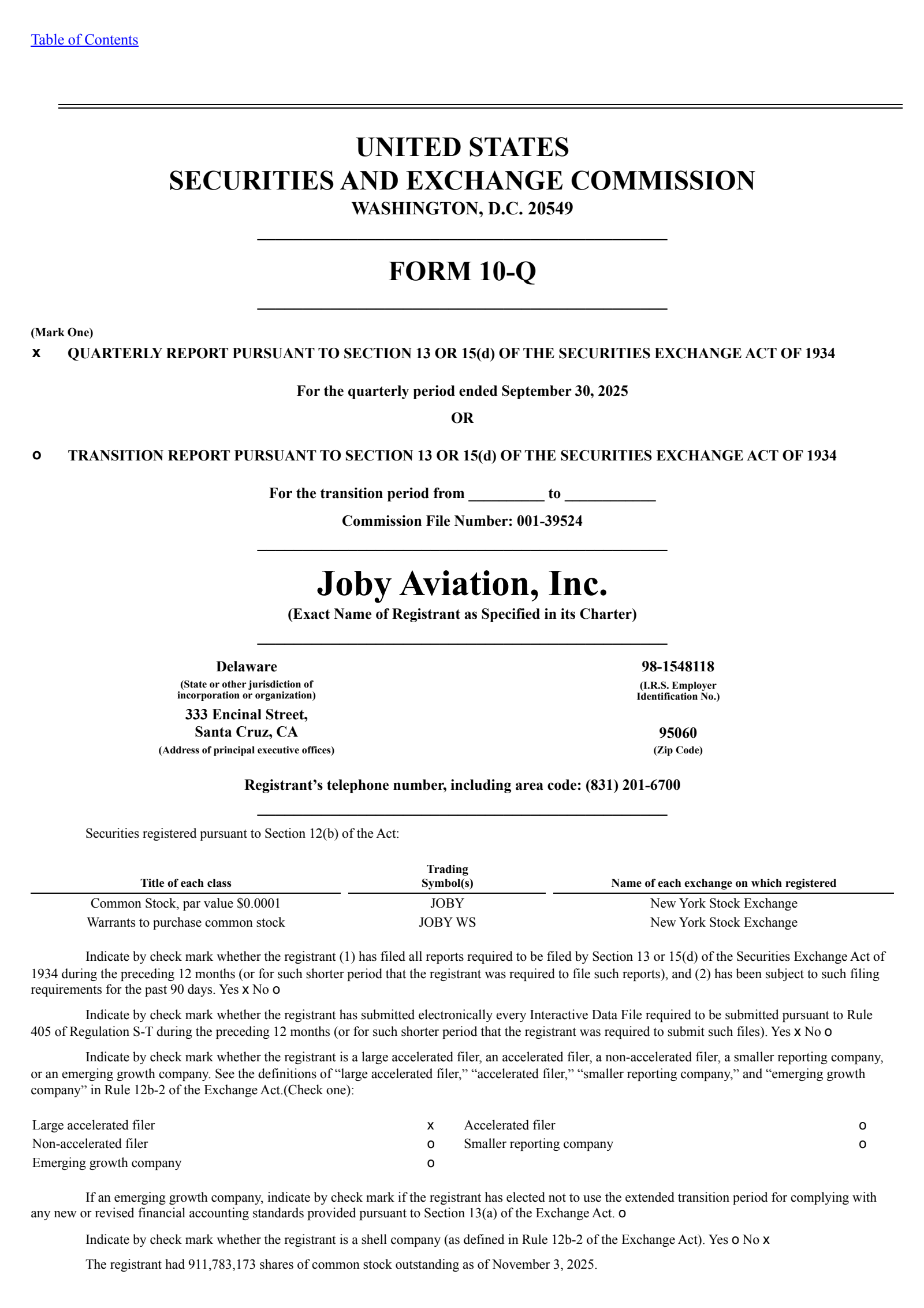 Joby Aviation's Q3 2025 Quarterly Report
