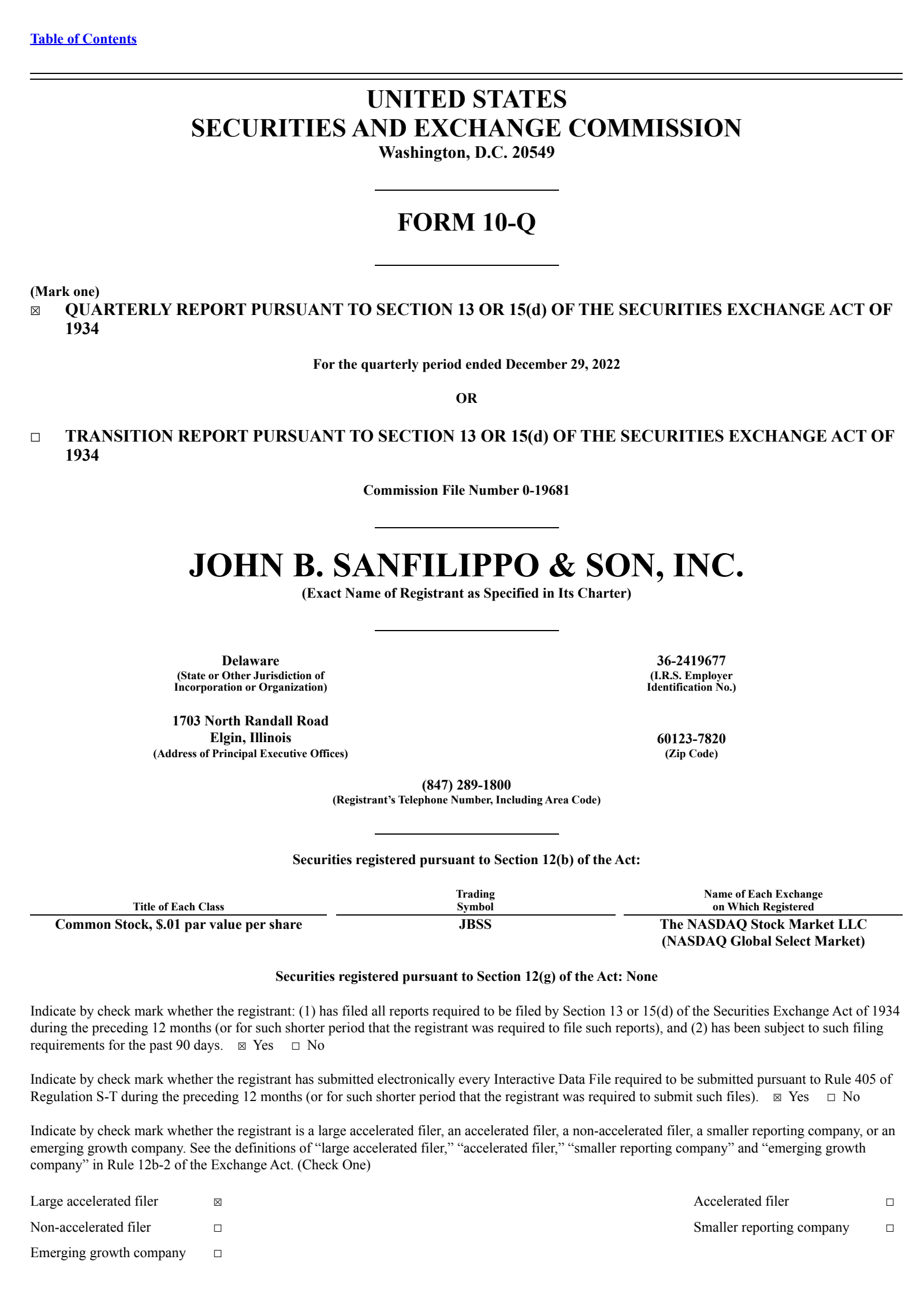 John B. Sanfilippo & Son's Q2 2023 Quarterly report