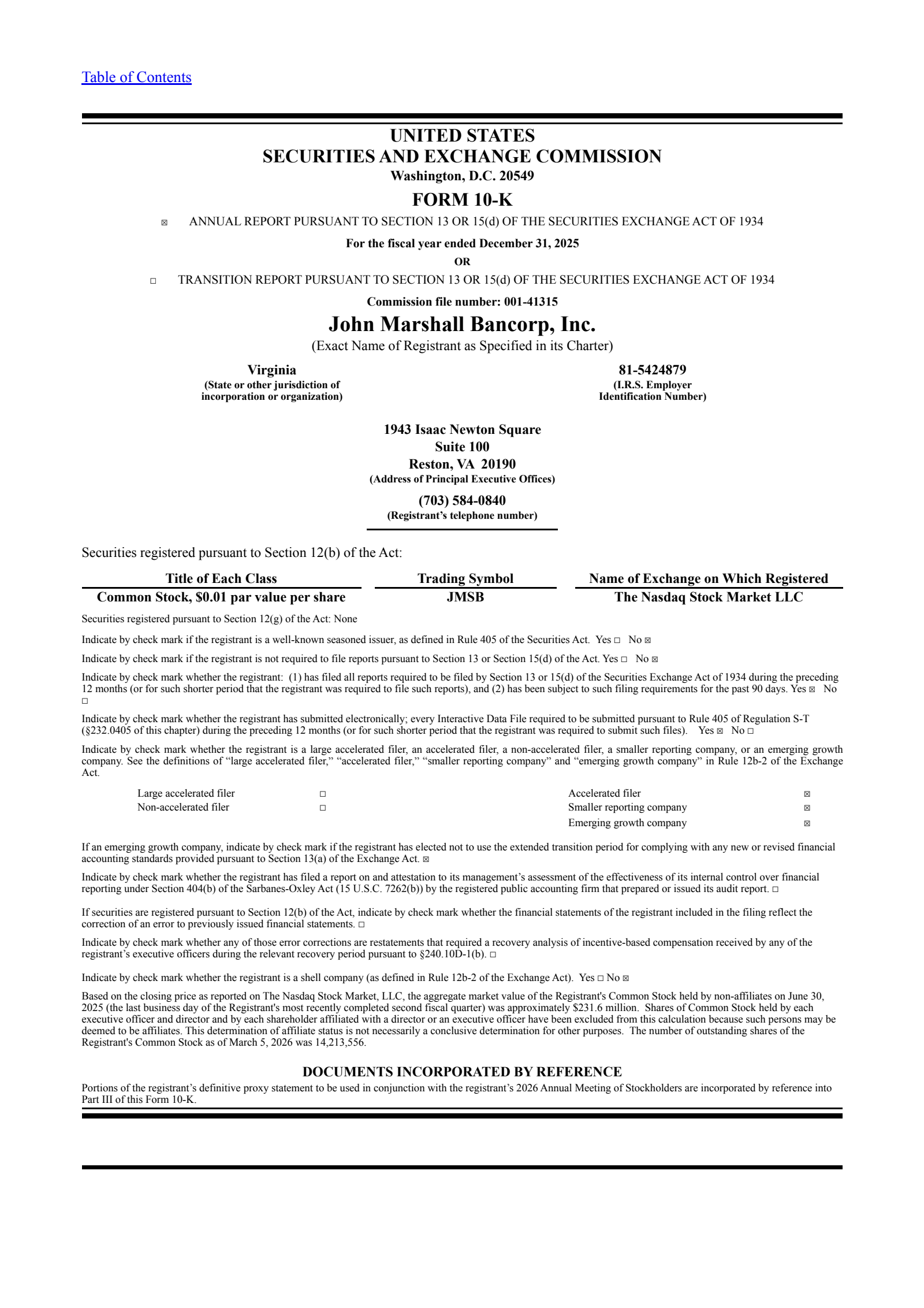 John Marshall Bancorp's Q4 2025 Annual report