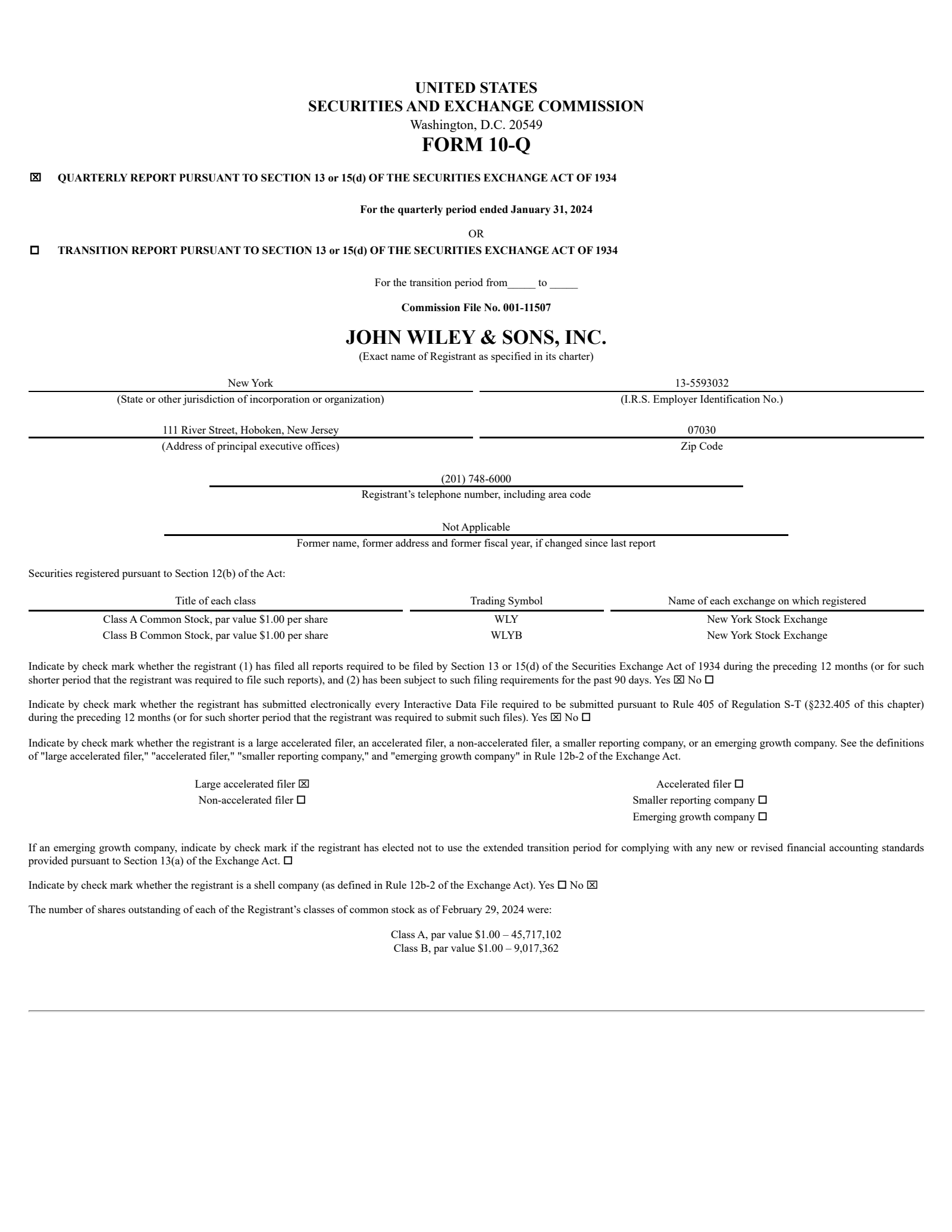 John Wiley & Sons' Q3 2024 Quarterly Report
