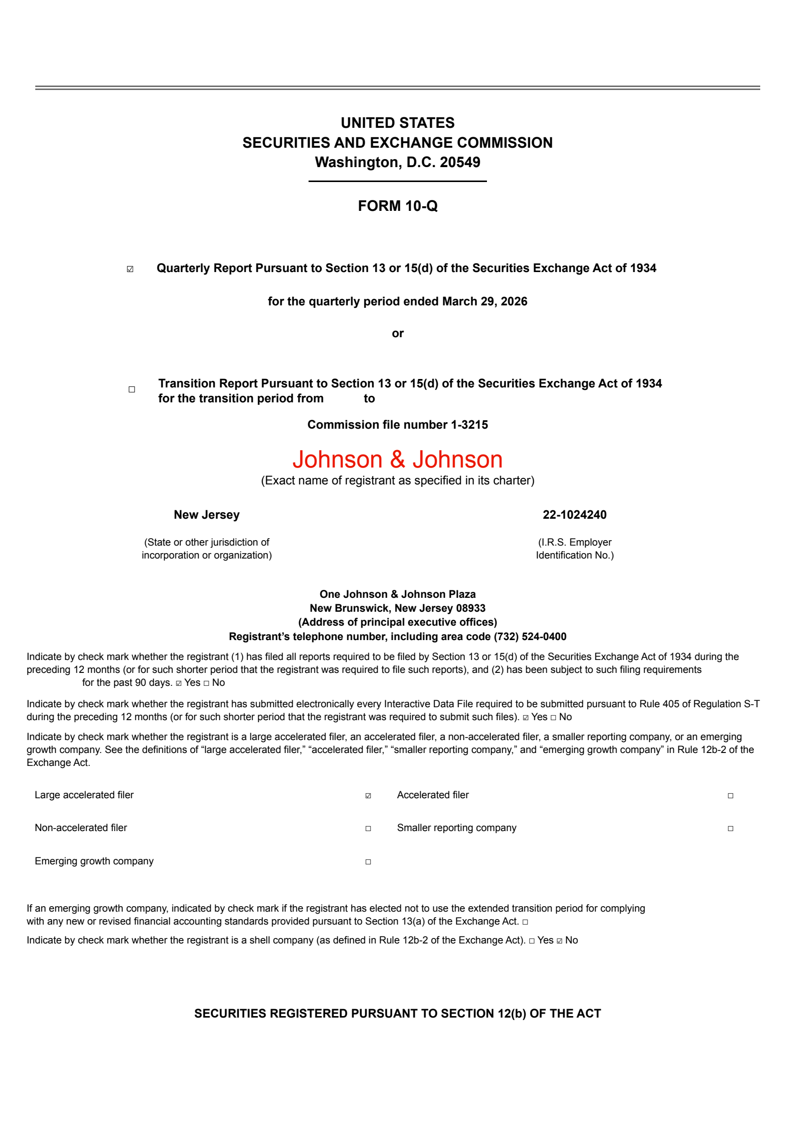 Johnson & Johnson's Q1 2026 Quarterly report
