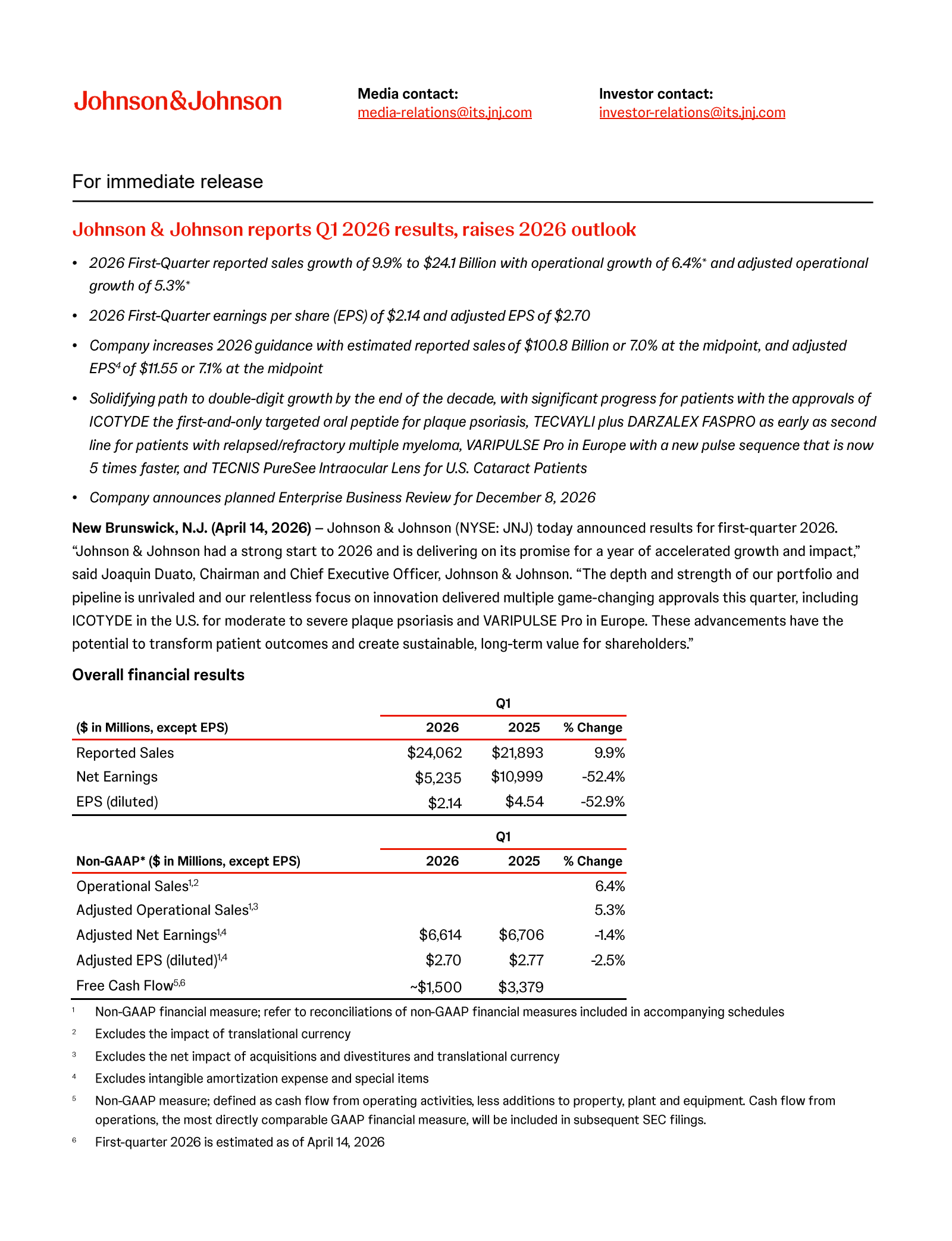 Johnson & Johnson's Q1 2026 Press Release