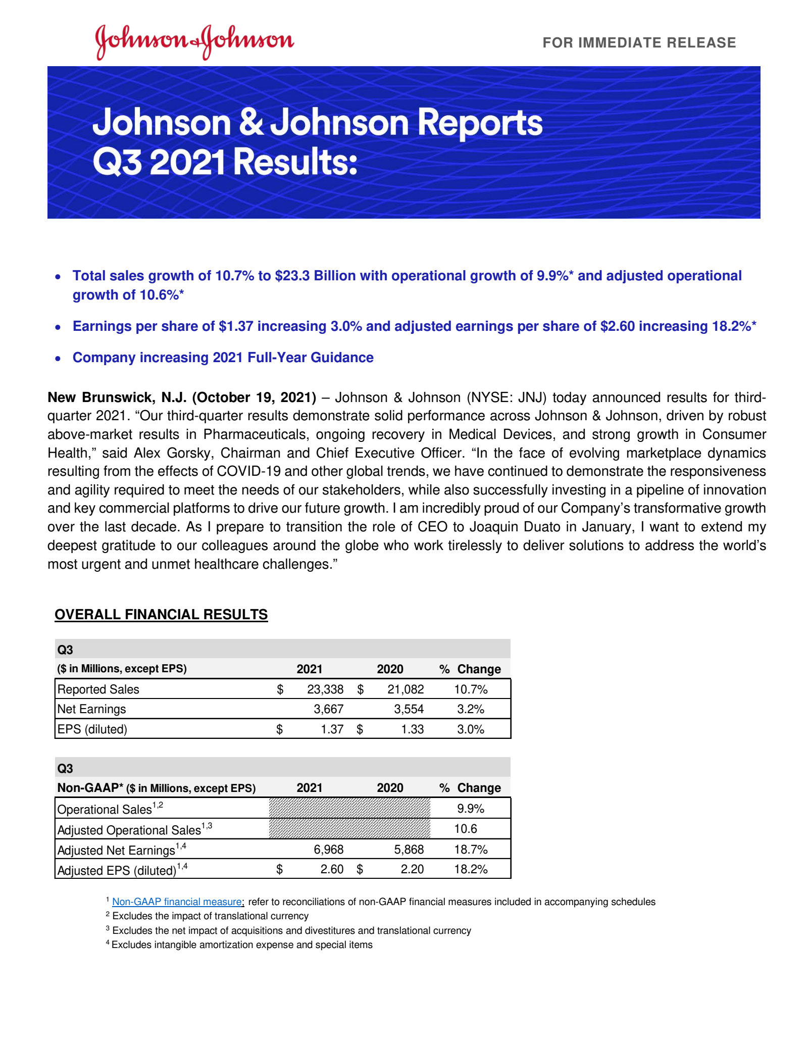 Johnson & Johnson's Q3 2021 Press Release