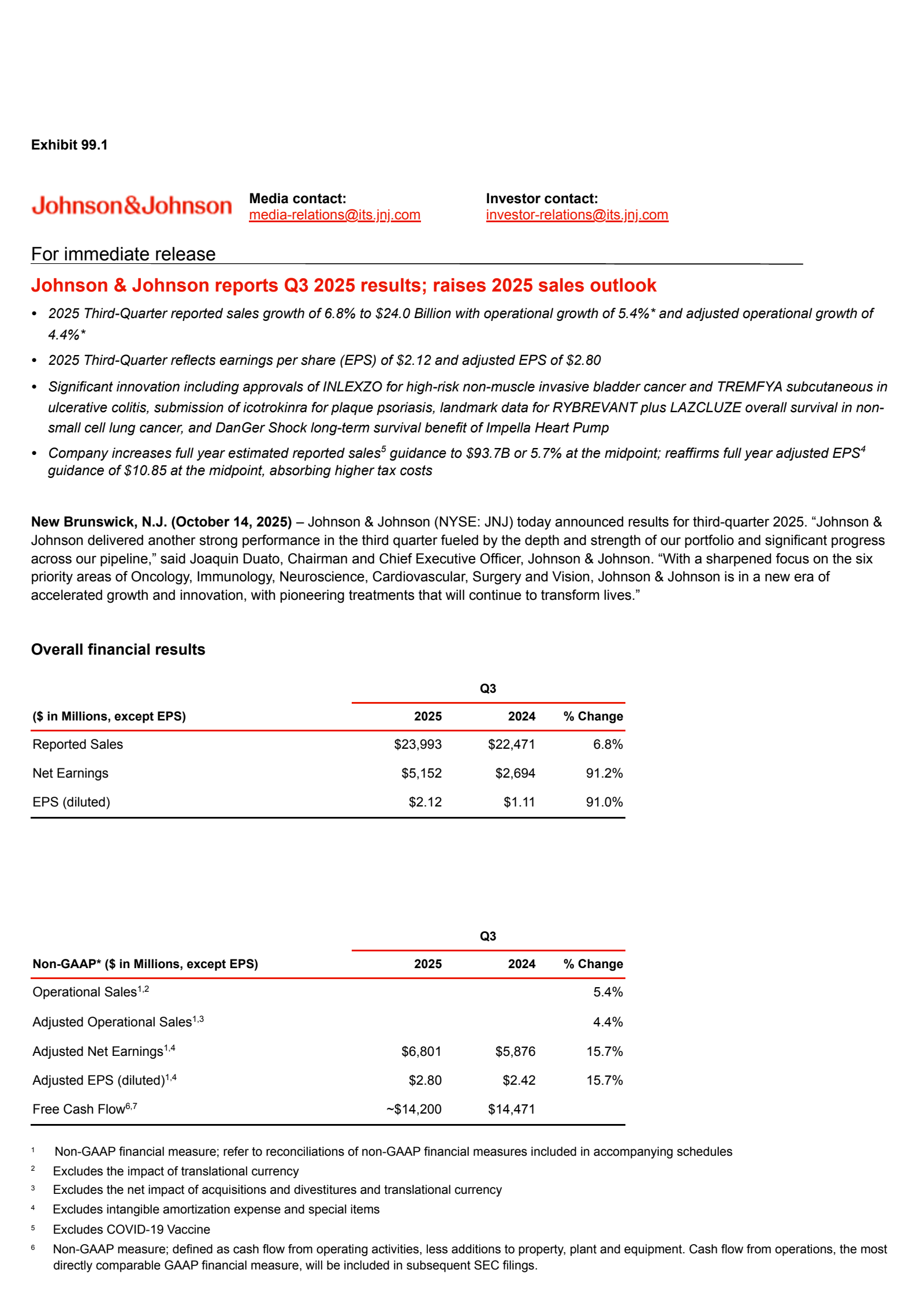 Johnson & Johnson's Q3 2025 Earnings Release