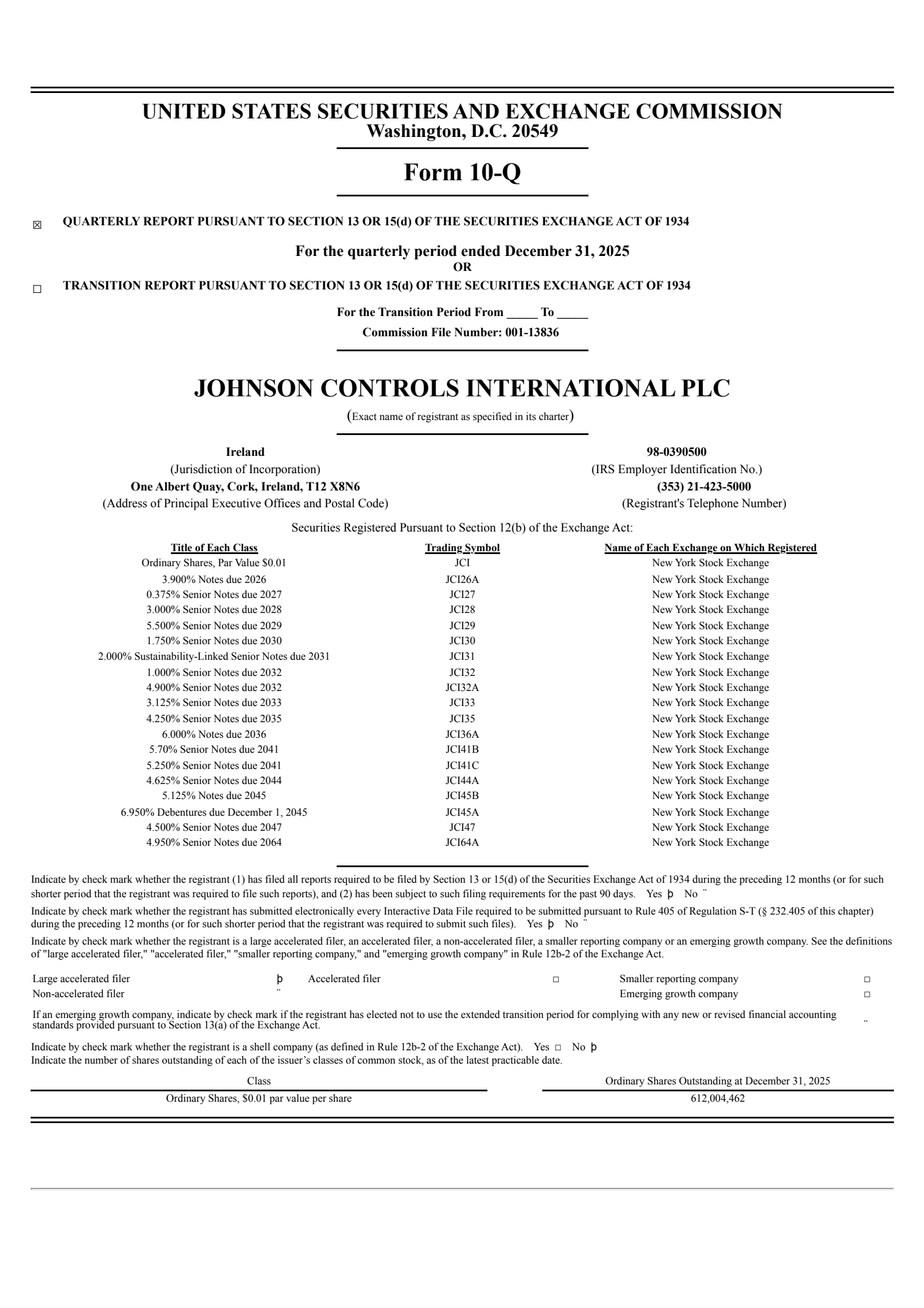 Johnson Controls International's Q1 2026 Quarterly report