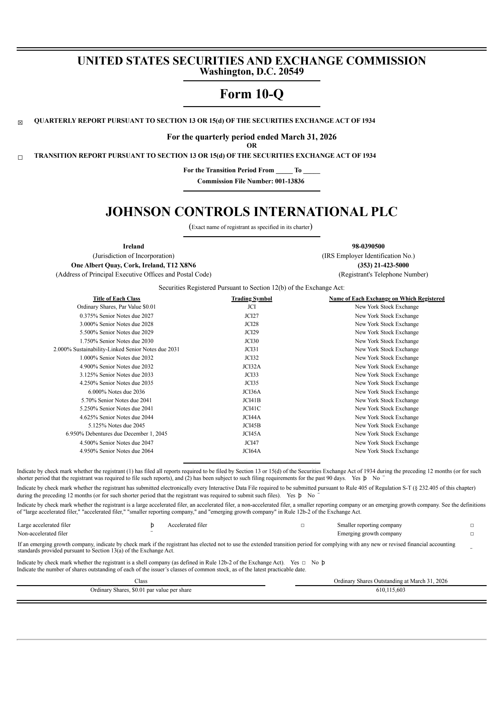 Johnson Controls International's Q2 2026 Quarterly report