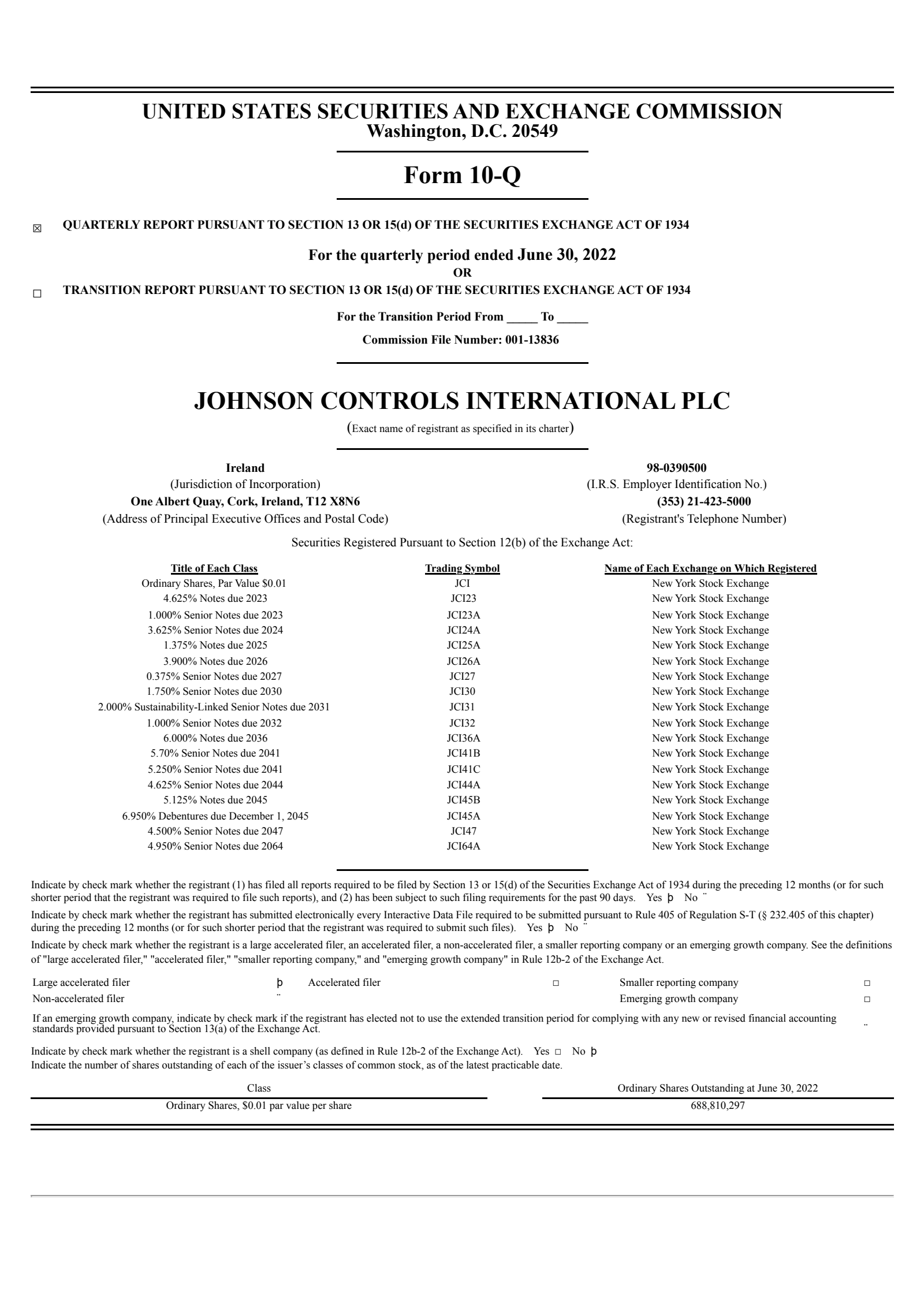 Johnson Controls International's Q3 2022 Quarterly report