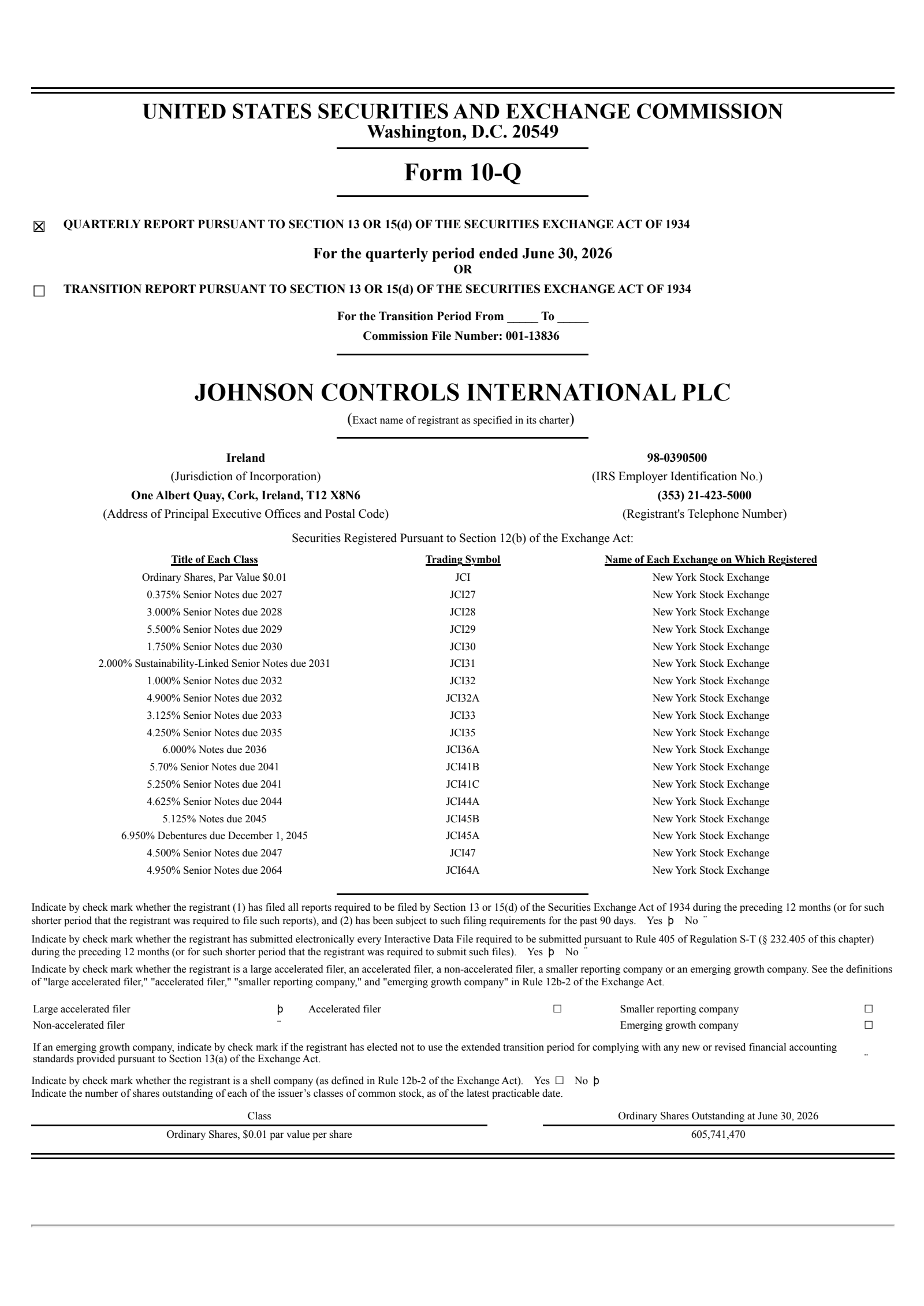 Johnson Controls International's Q3 2026 Quarterly report