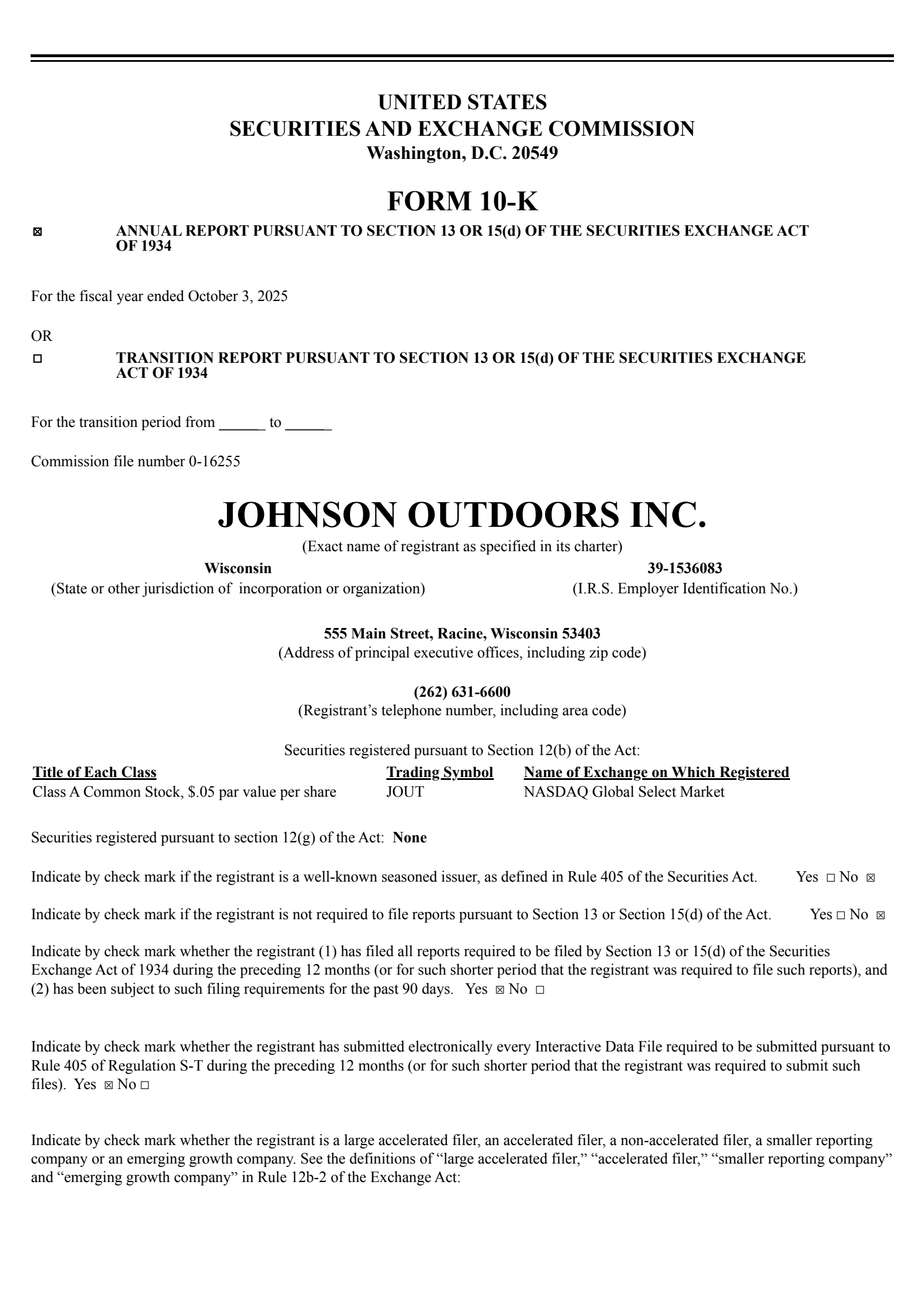 Johnson Outdoors' Q4 2025 Annual Report