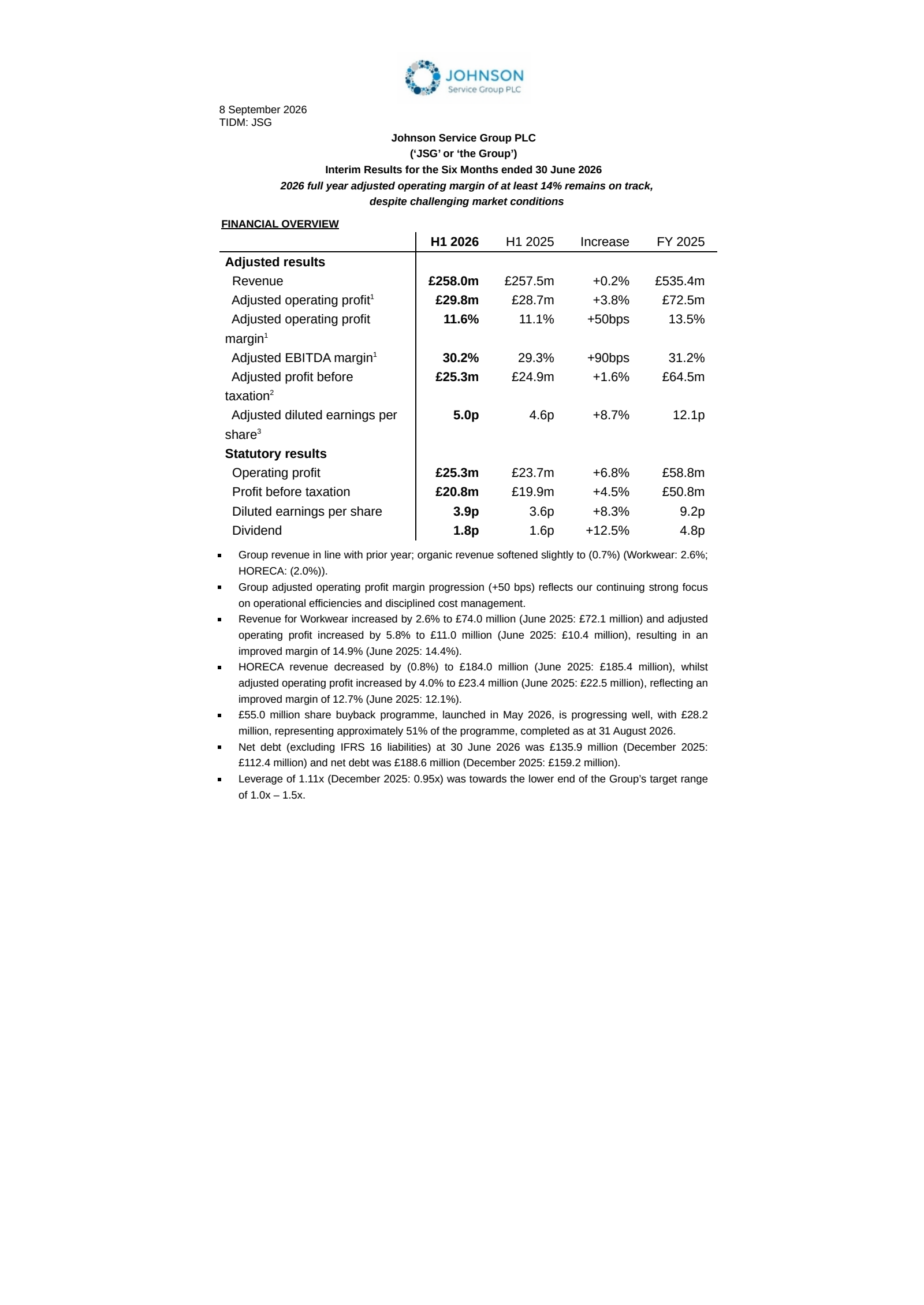 Johnson Service Group's H1 2026 Interim report