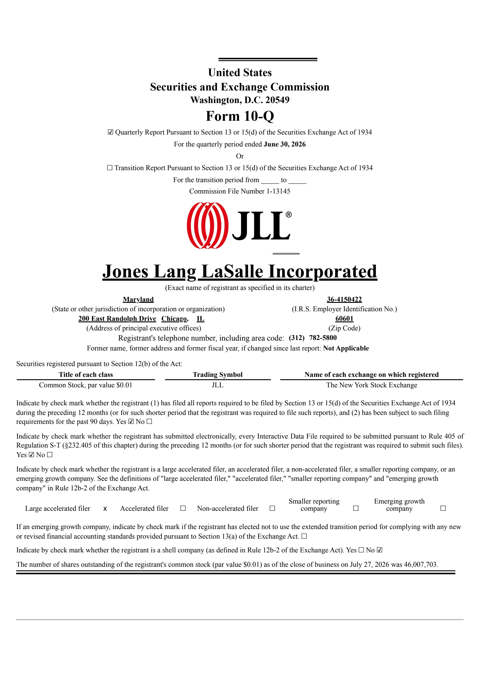 Jones Lang LaSalle's Q2 2026 Quarterly report