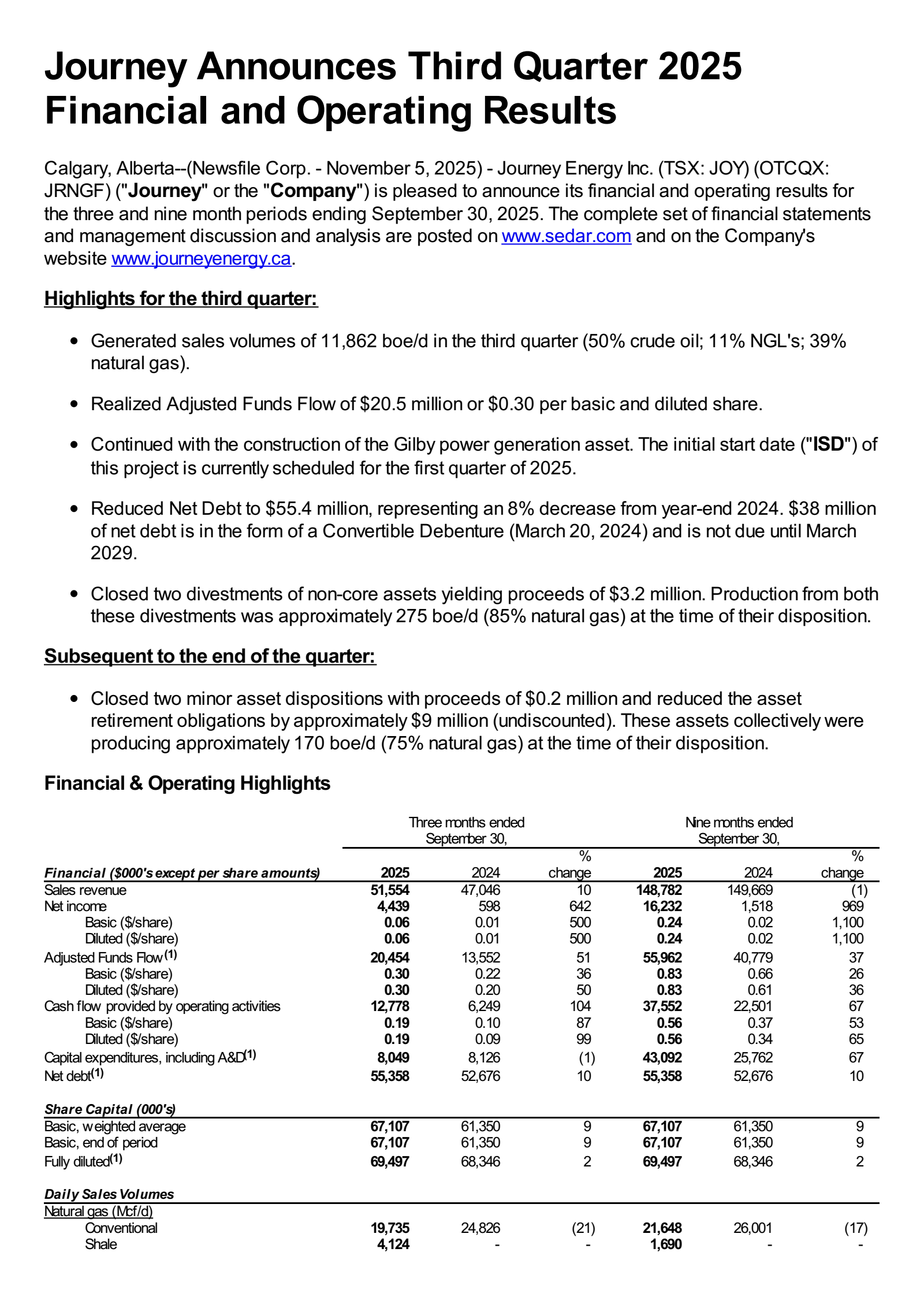 JOY's Q3 2025 Earnings Release