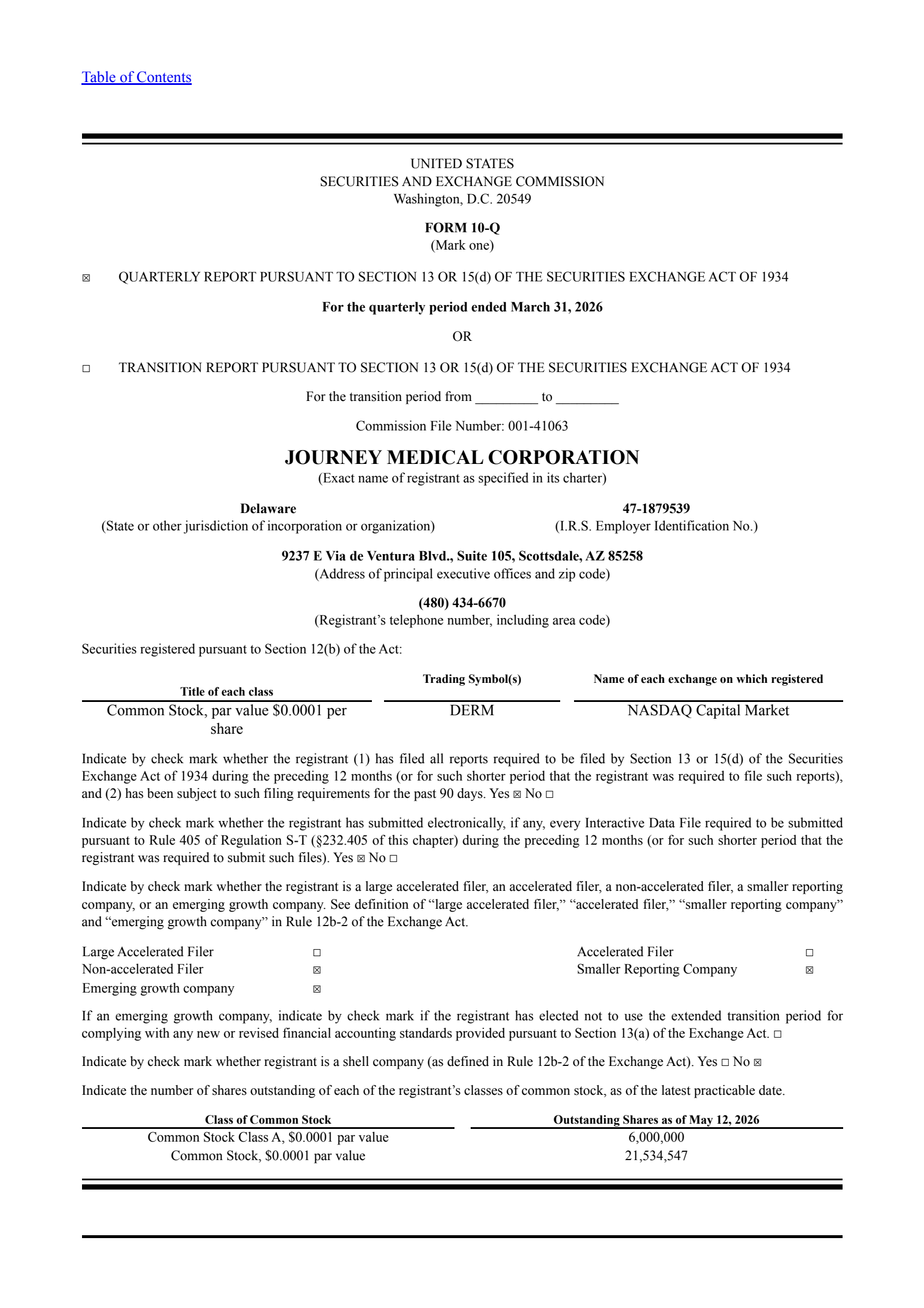Journey Medical's Q1 2026 Quarterly report