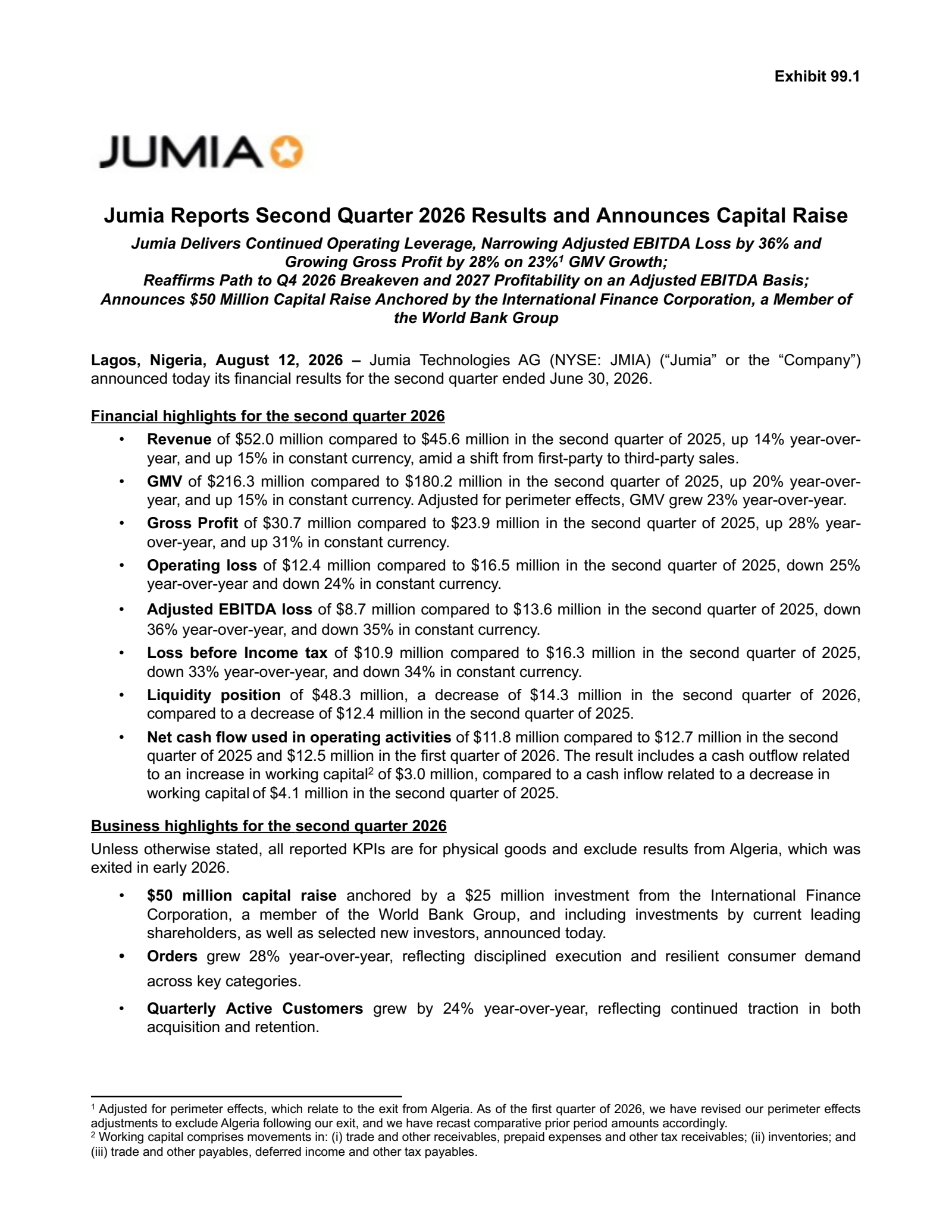 Jumia Technologies' Q2 2026 Press Release