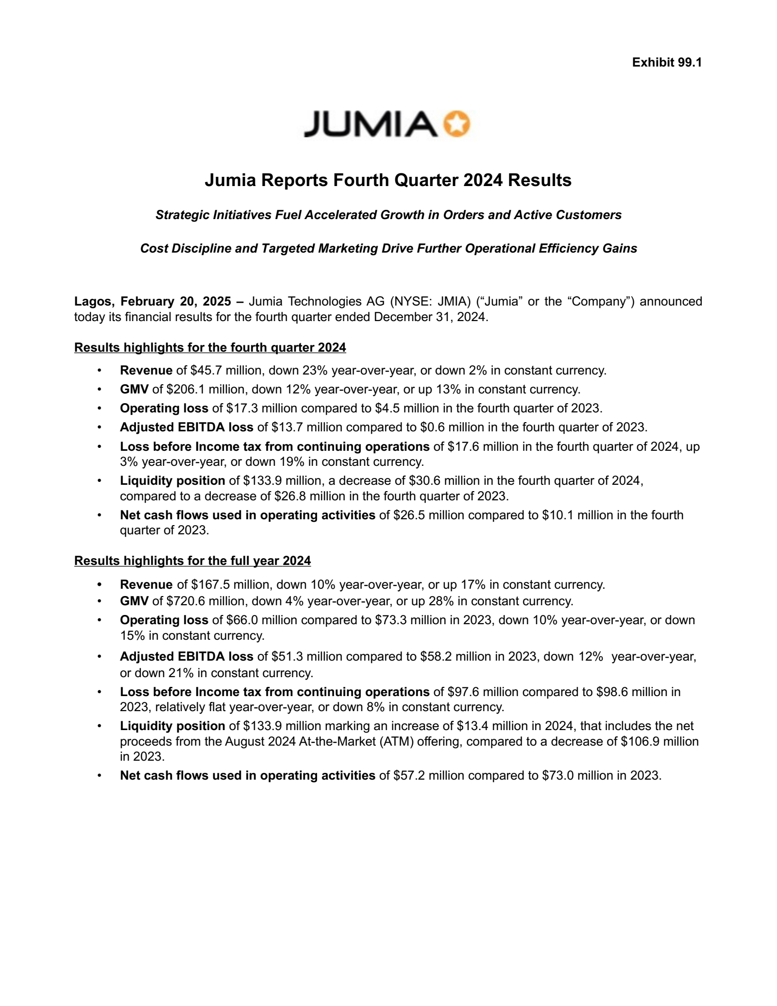 Jumia Technologies' Q4 2024 Earnings Release