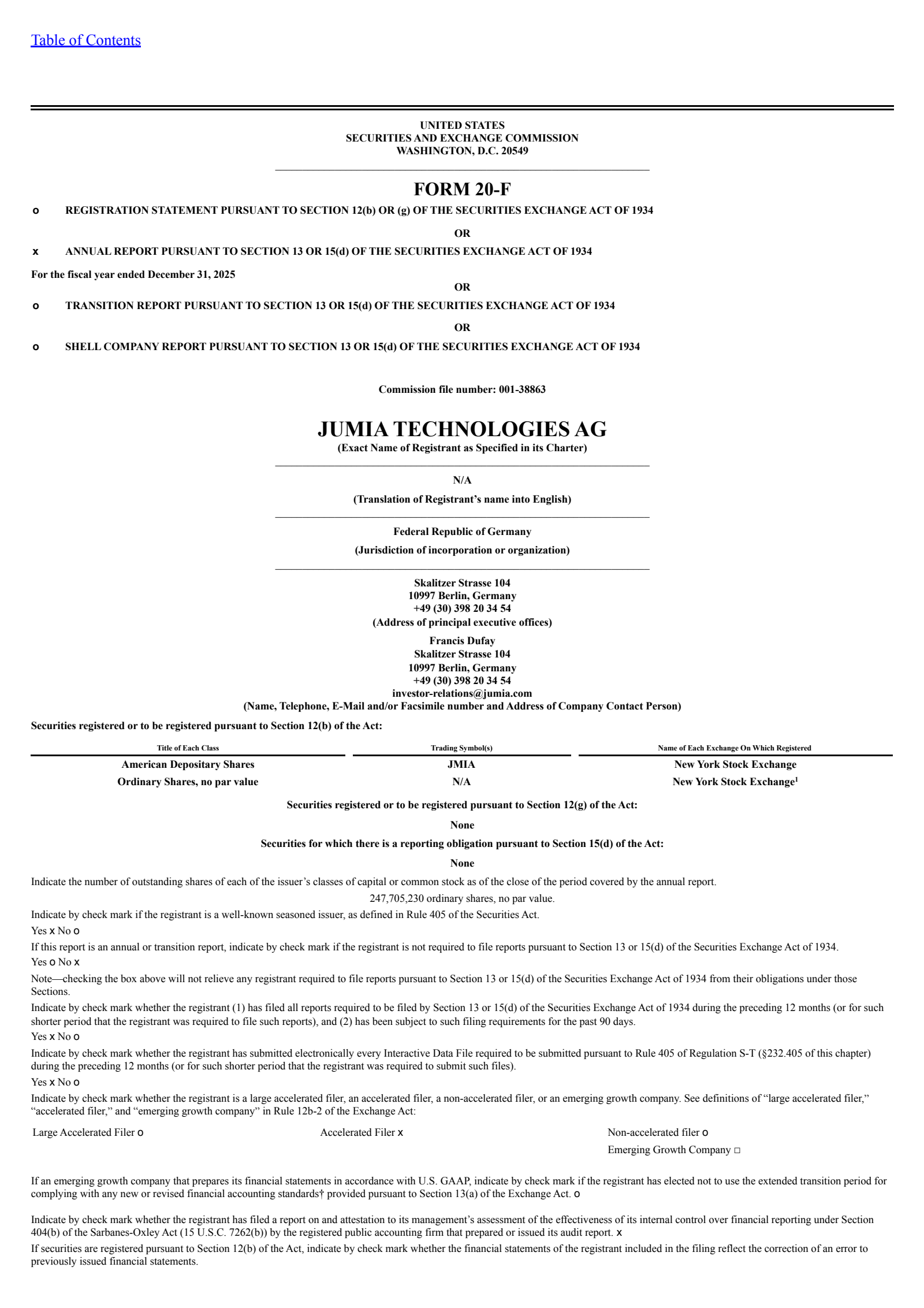 Jumia Technologies' Q4 2025 Annual report