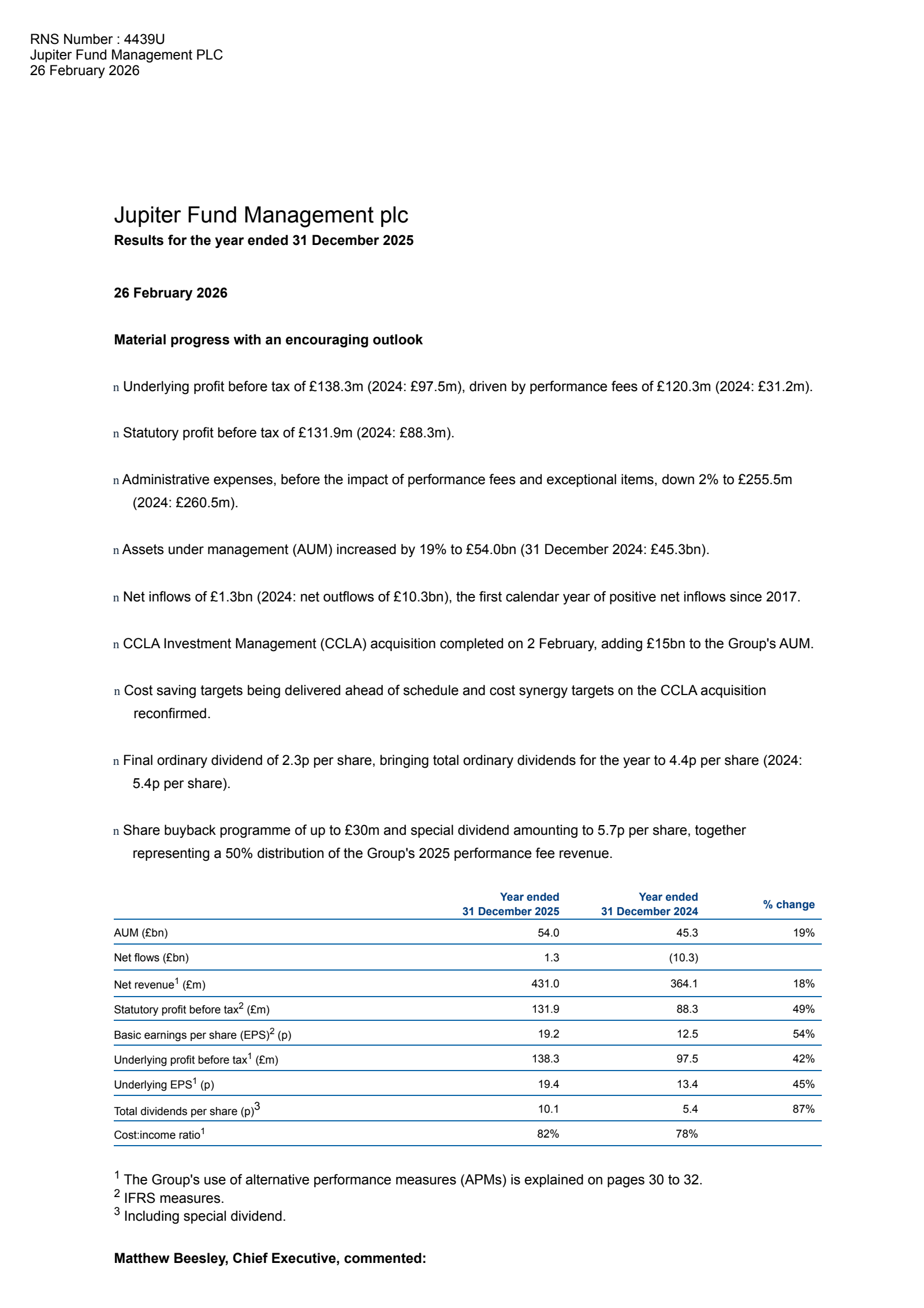 Jupiter Fund Management's H2 2025 Interim report
