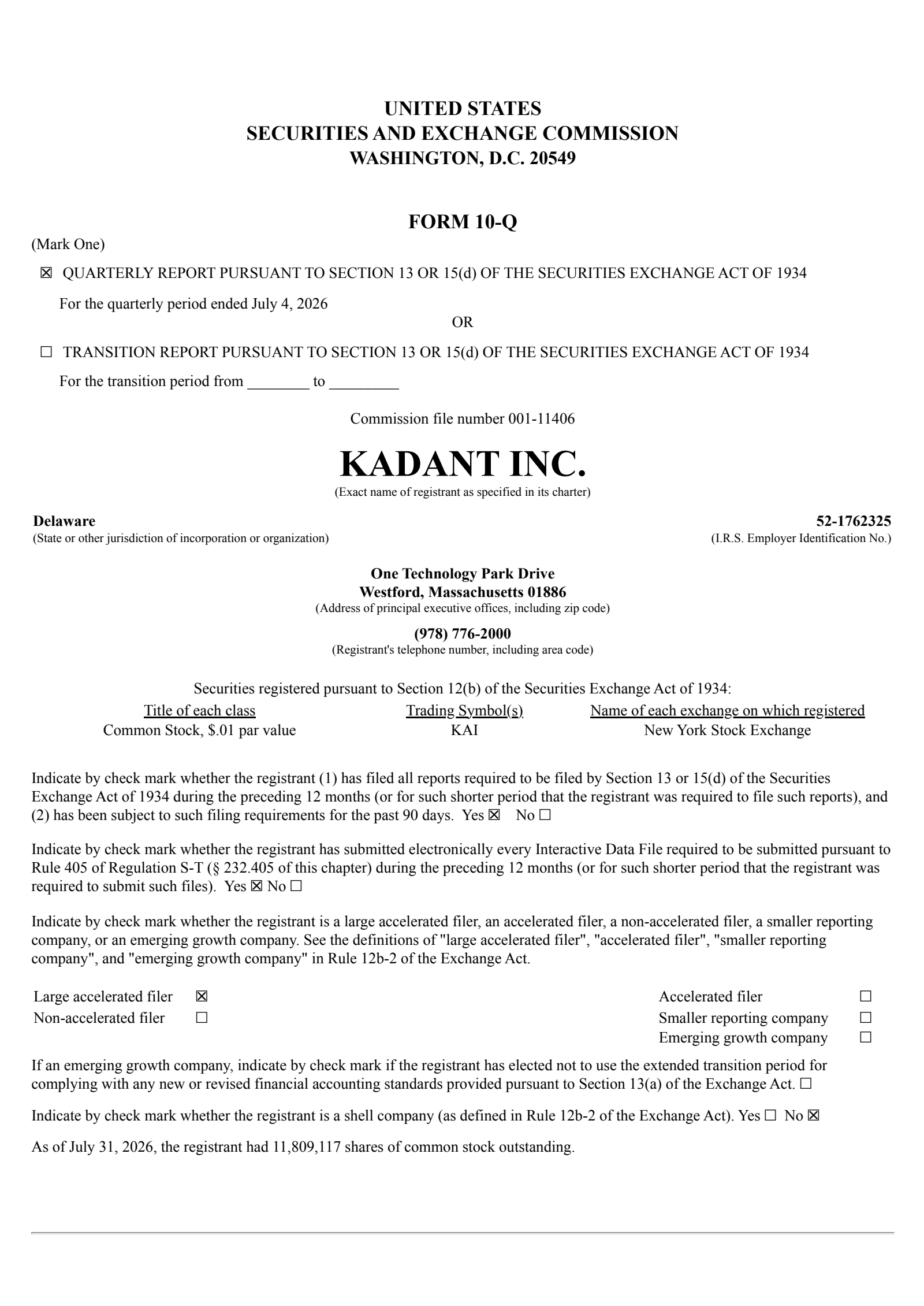 Kadant's Q2 2026 Quarterly report