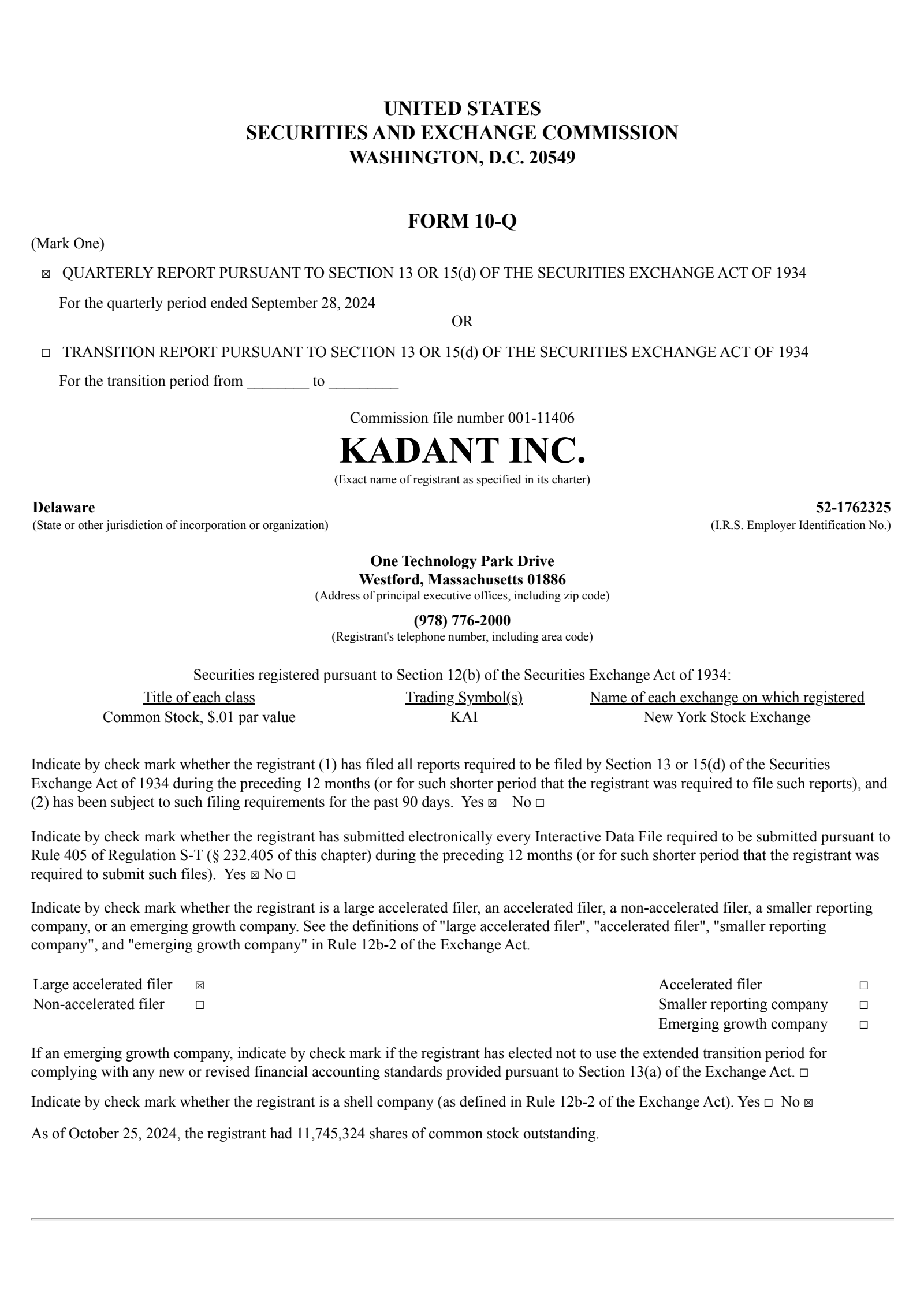 Kadant's Q3 2024 Quarterly report