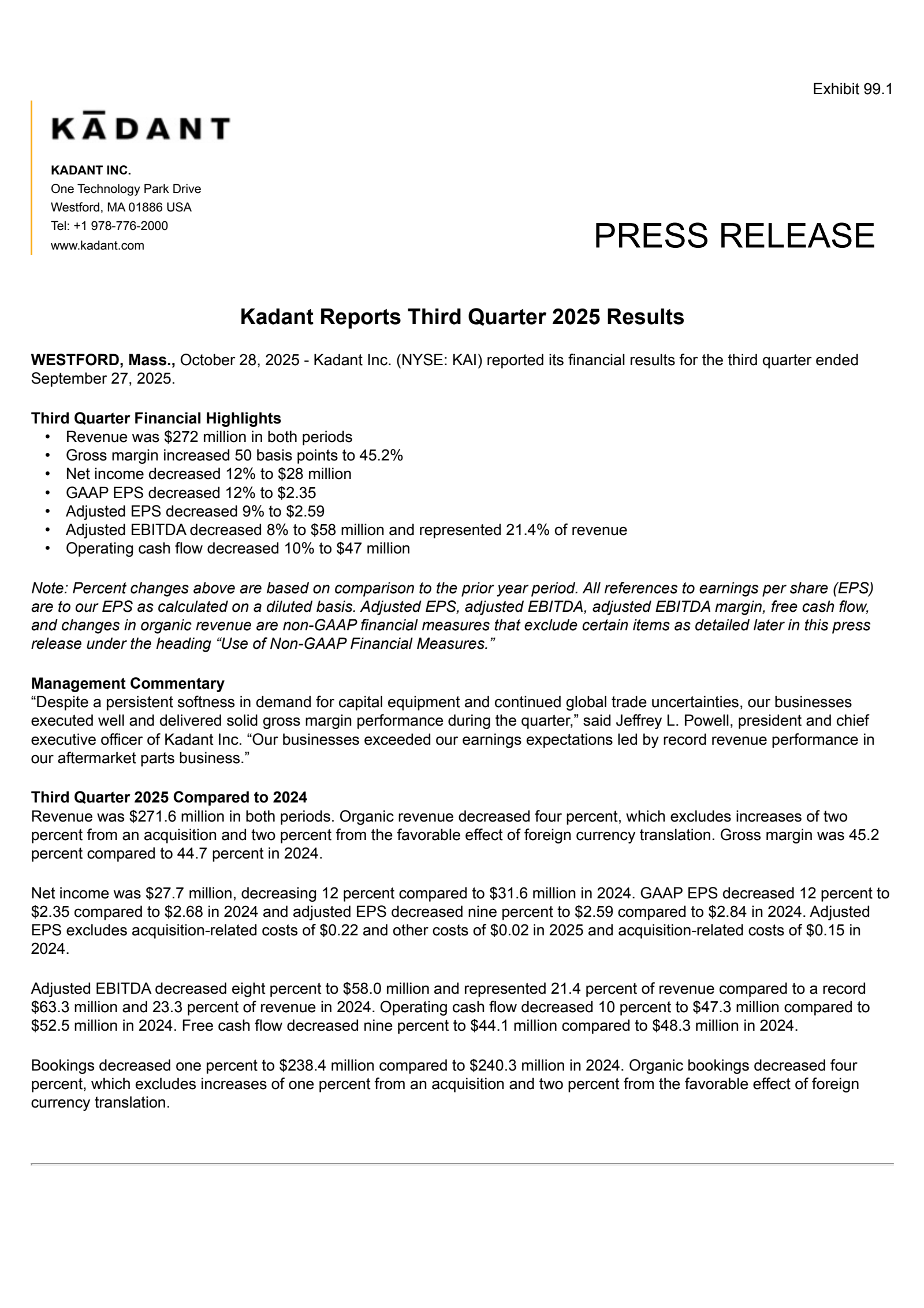 Kadant's Q3 2025 Earnings Release