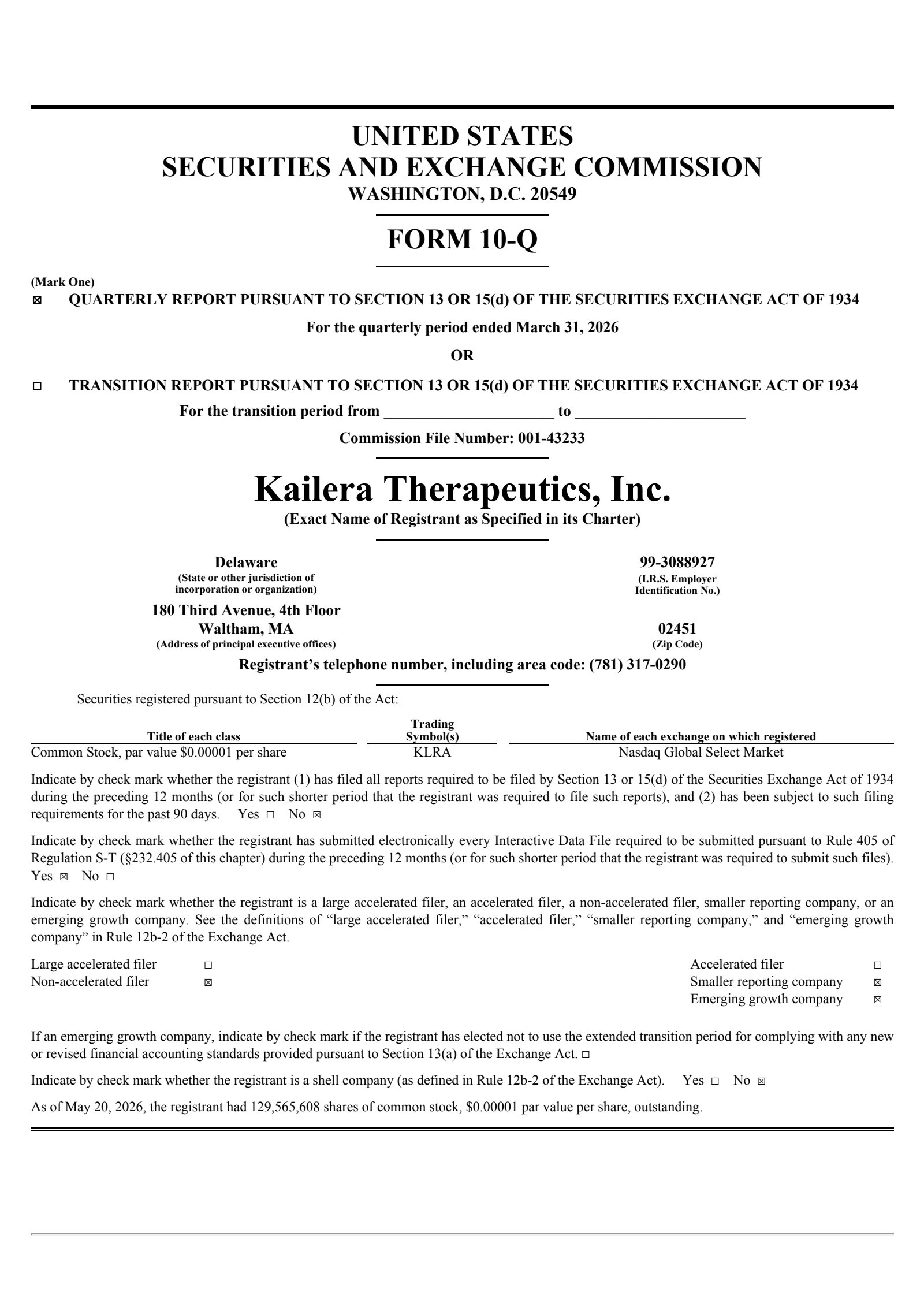 Kailera Therapeutics' Q1 2026 Quarterly report
