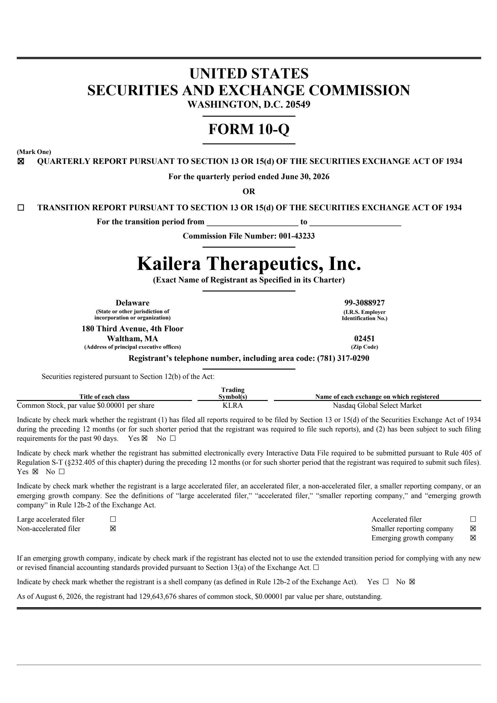 Kailera Therapeutics' Q2 2026 Quarterly report