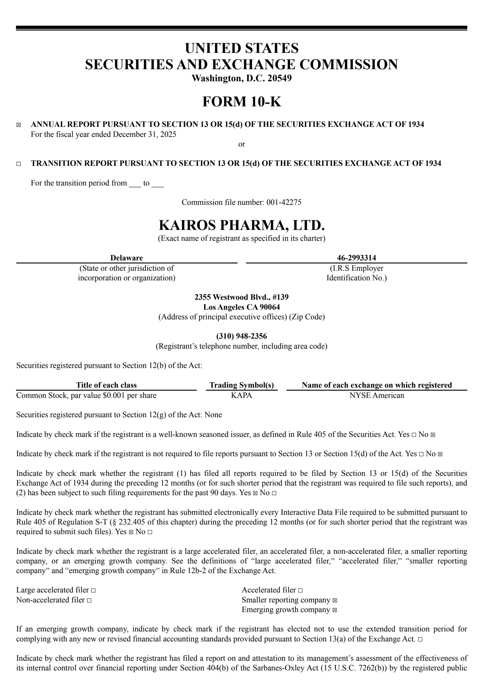 Kairos Pharma's Q4 2025 Annual report