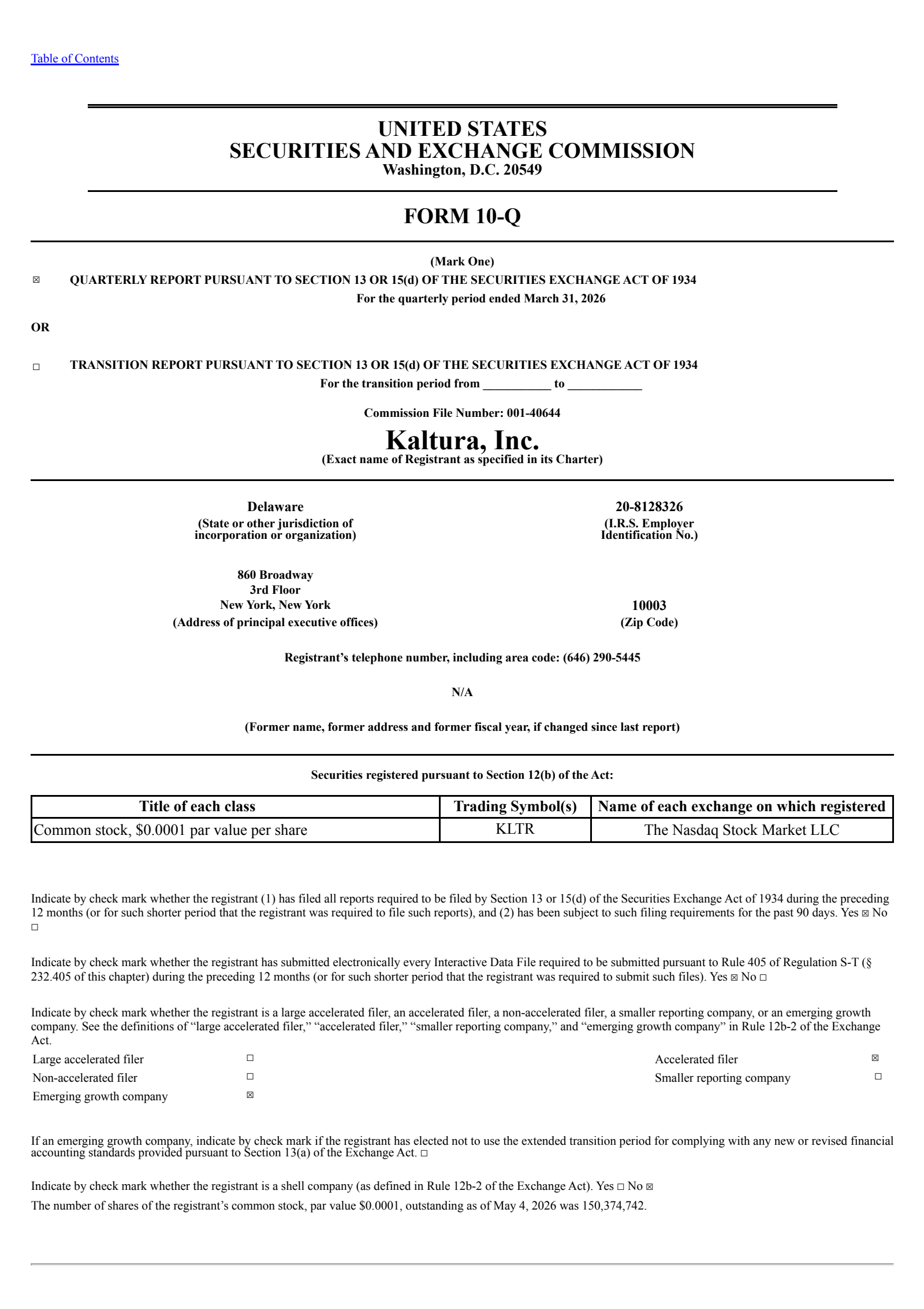 Kaltura's Q1 2026 Quarterly report