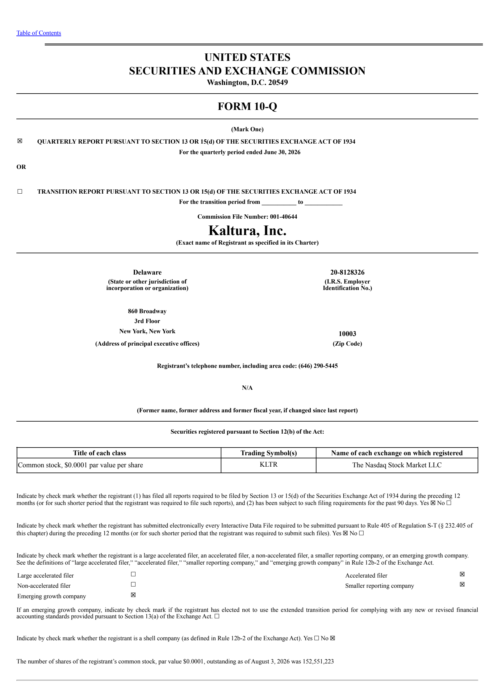 Kaltura's Q2 2026 Quarterly report