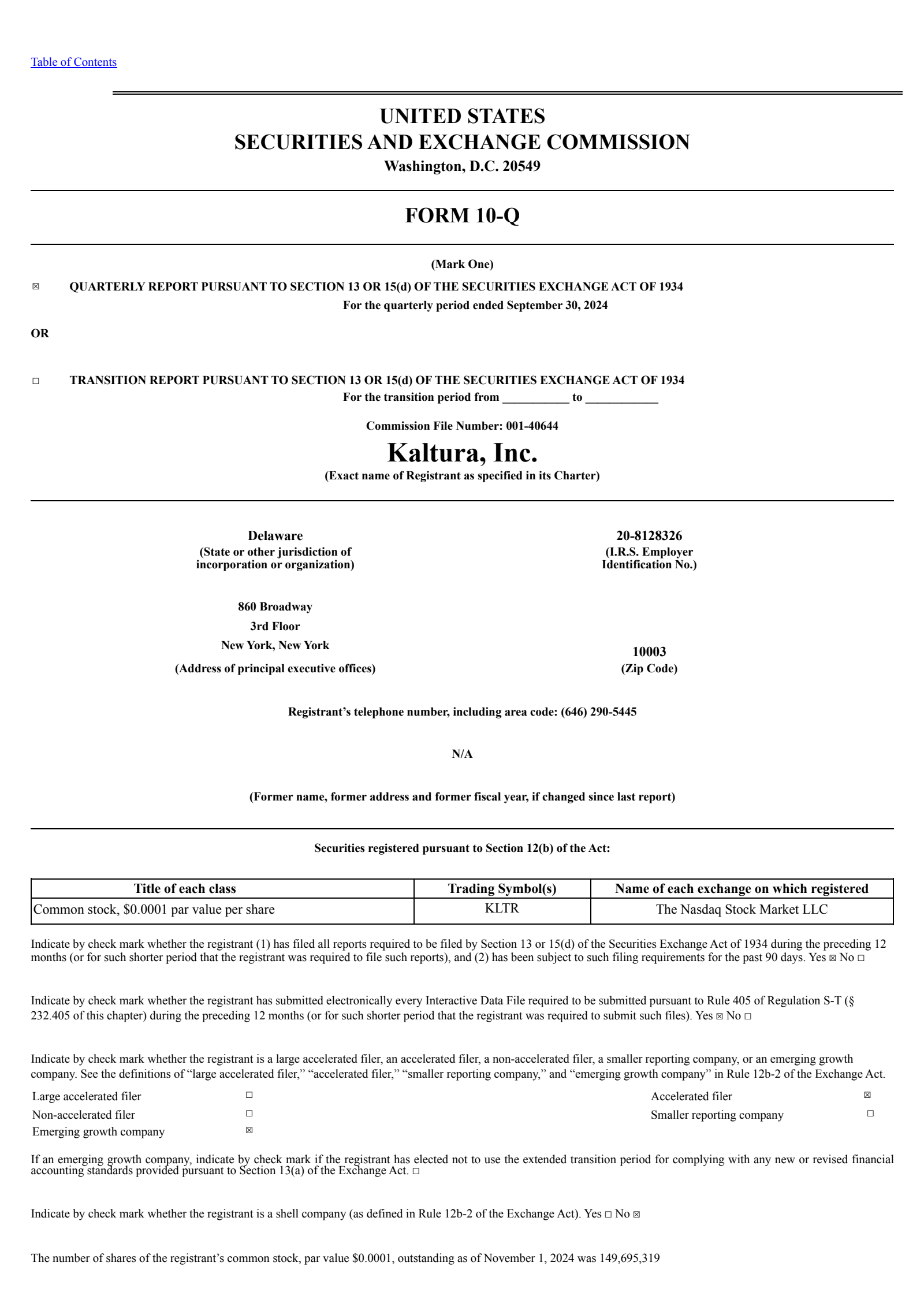 Kaltura's Q3 2024 Quarterly report