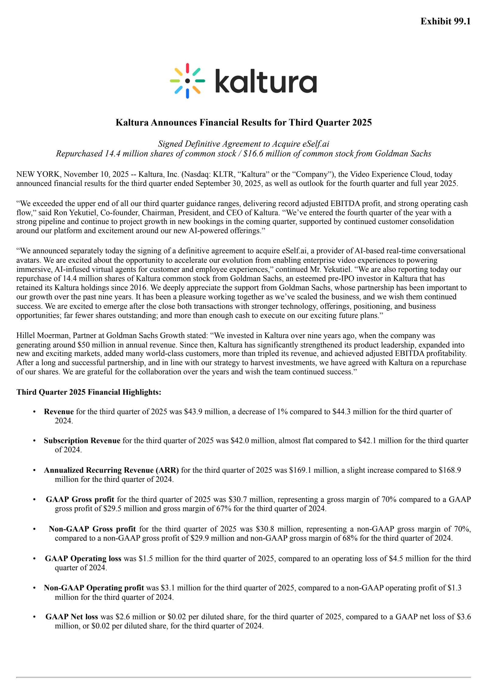 Kaltura's Q3 2025 Earnings Release