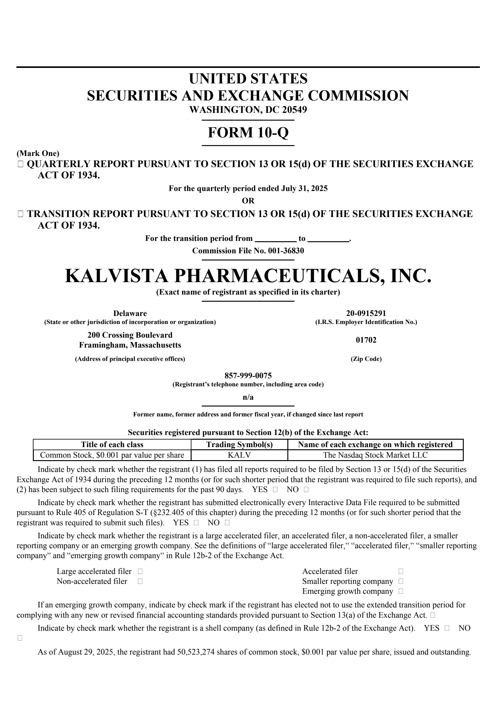KalVista Pharmaceuticals' Q1 2026 Quarterly Report