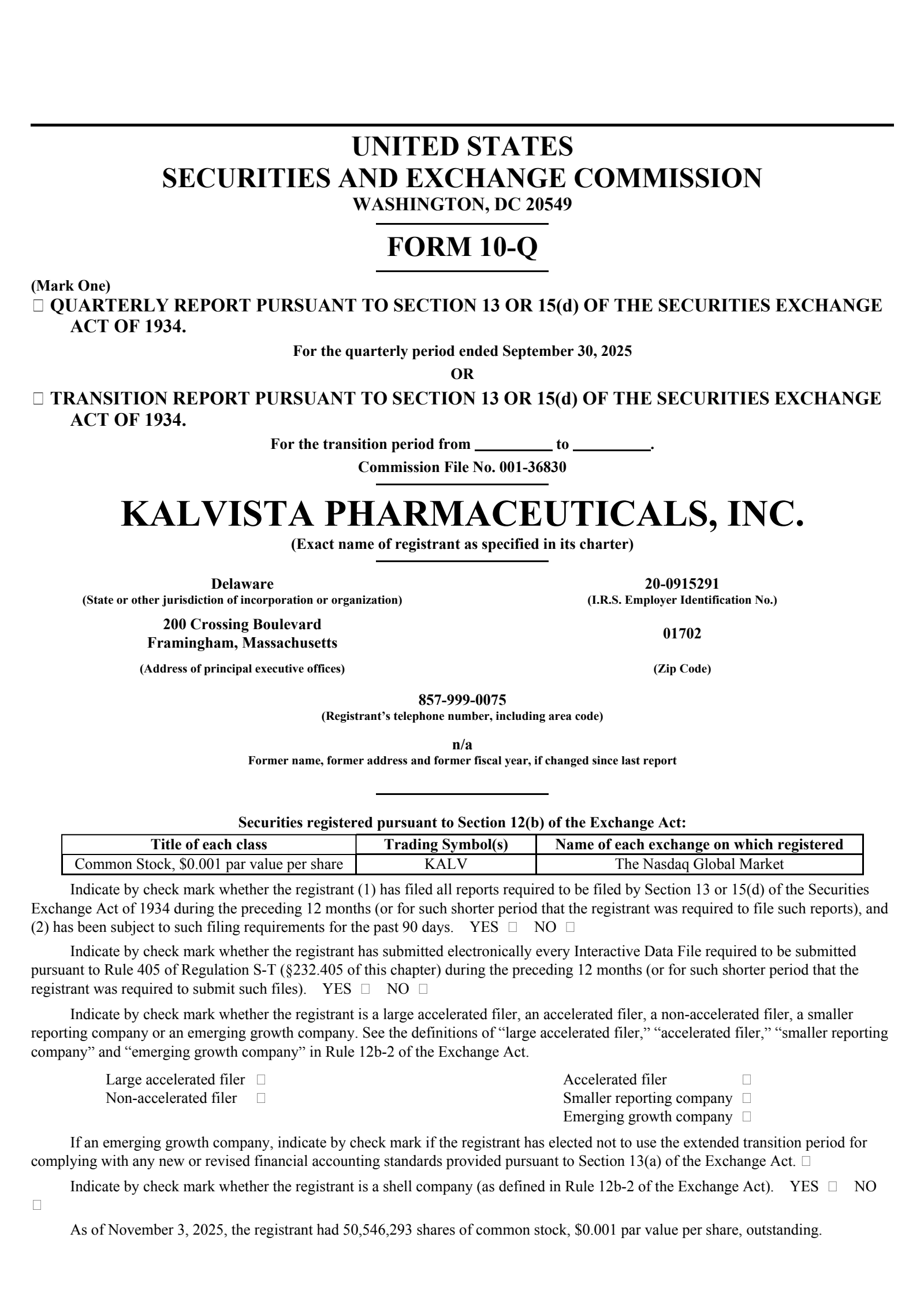 KalVista Pharmaceuticals' Q3 2026 Quarterly Report
