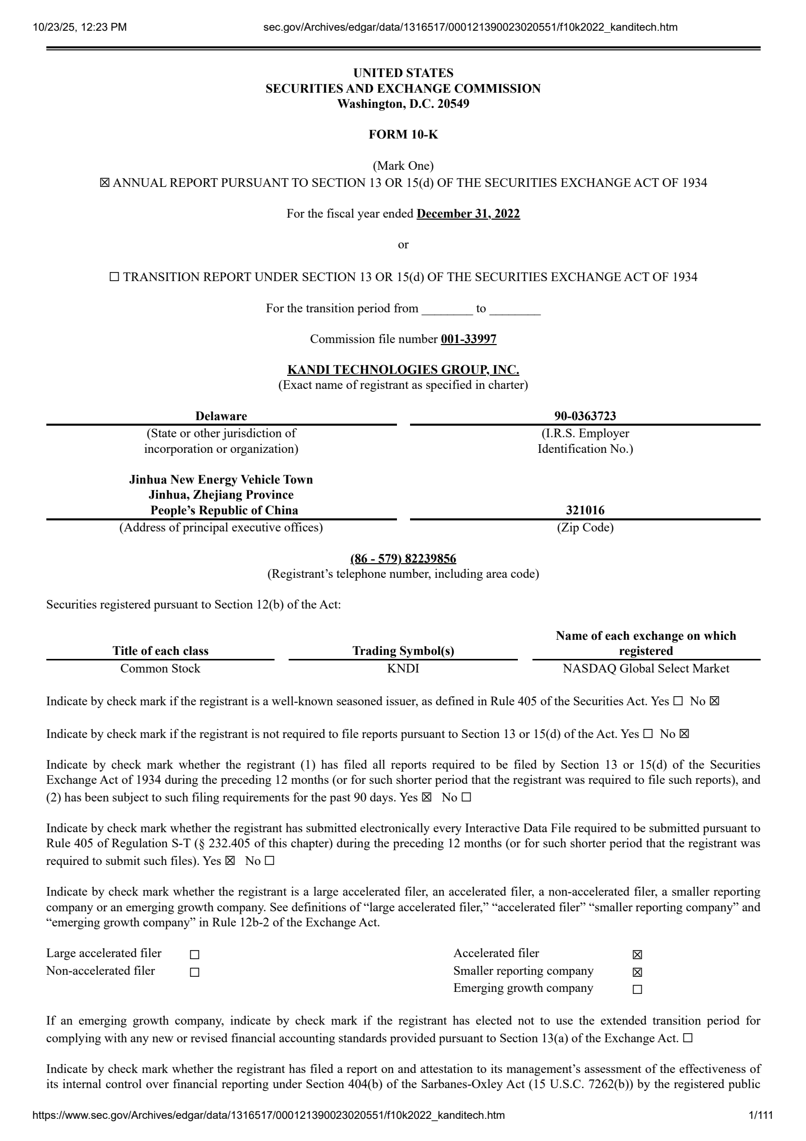 Kandi Technologies Group's Q4 2022 Annual Report