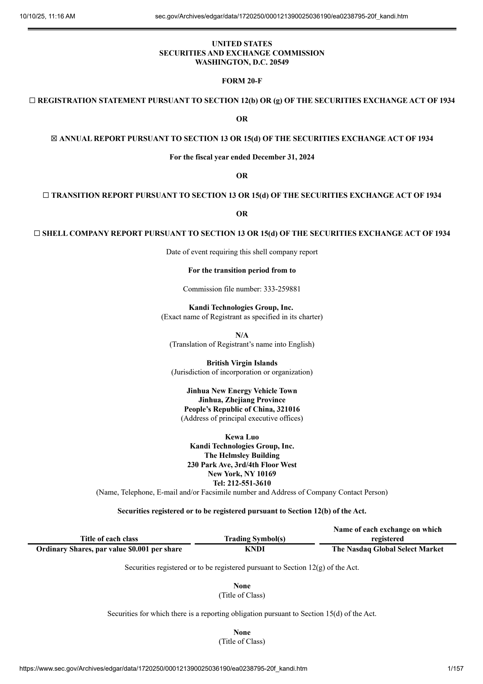 Kandi Technologies Group's Q4 2024 Annual Report