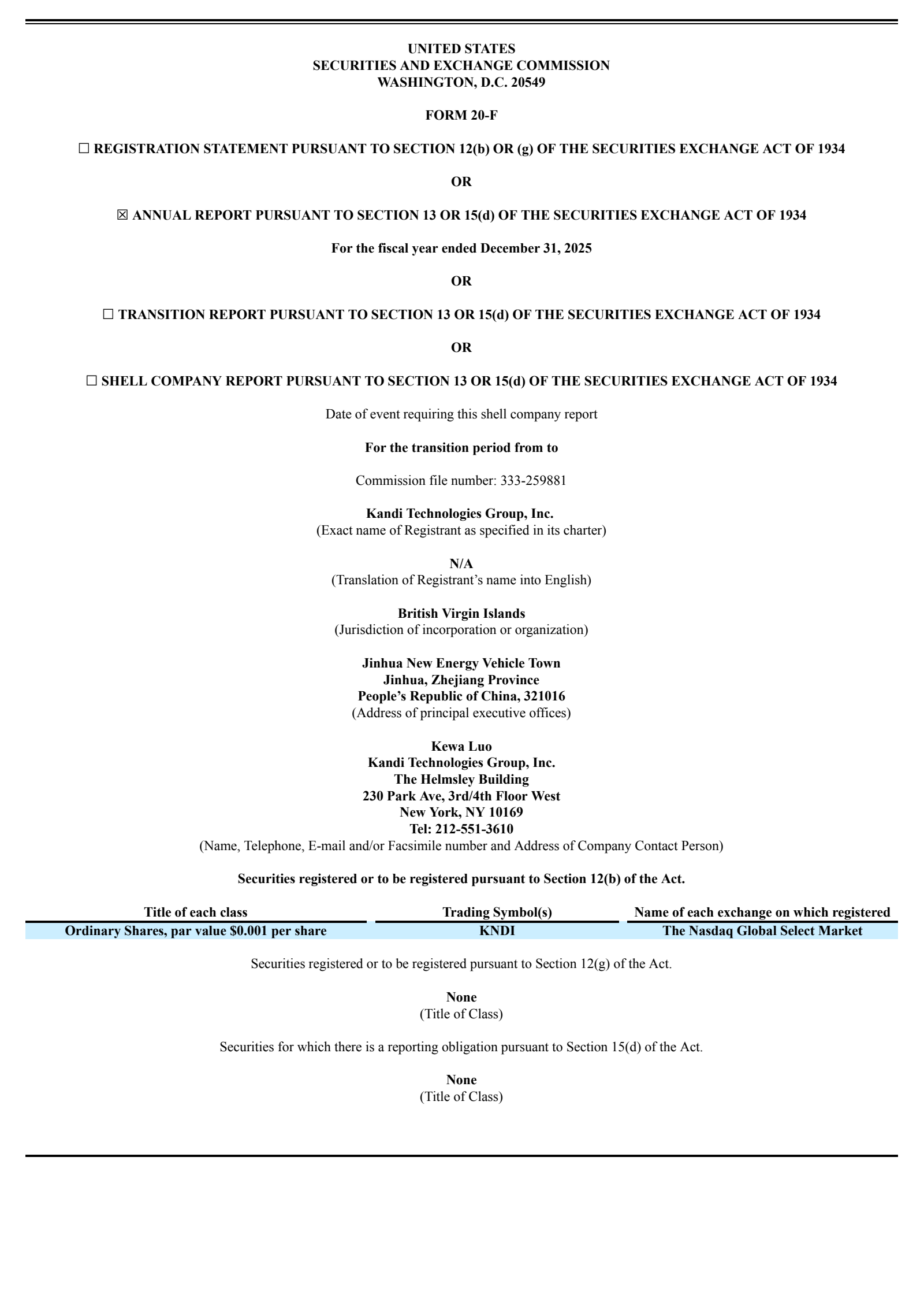 Kandi Technologies Group's Q4 2025 Annual report