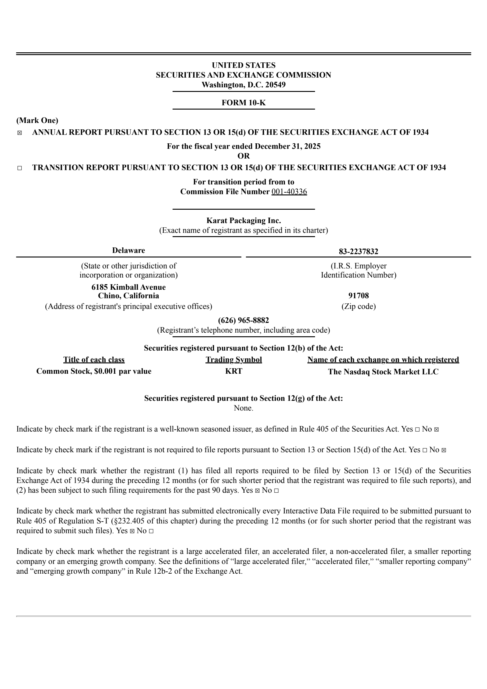 Karat Packaging's Q4 2025 Annual report