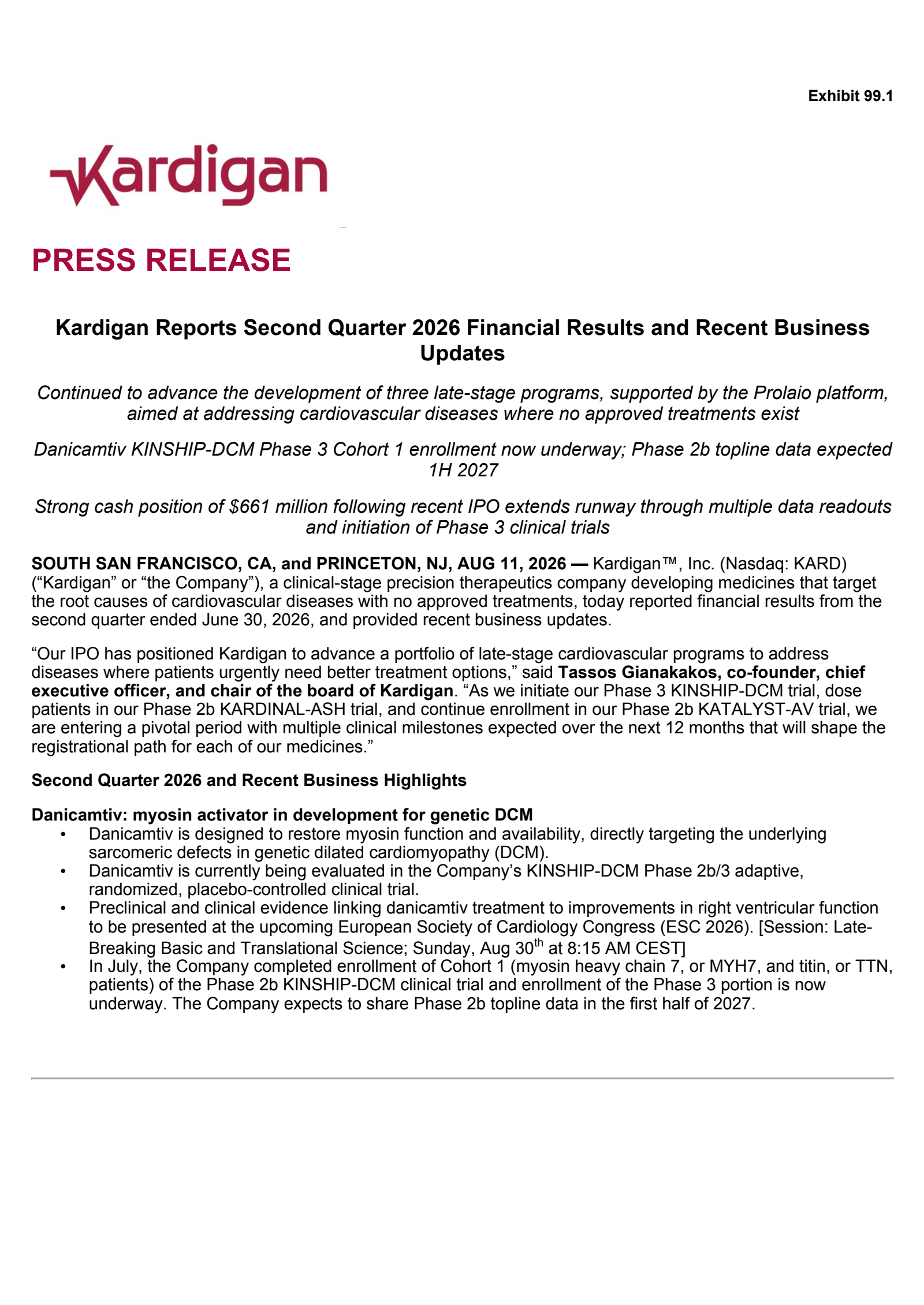 Kardigan's Q2 2026 Press Release