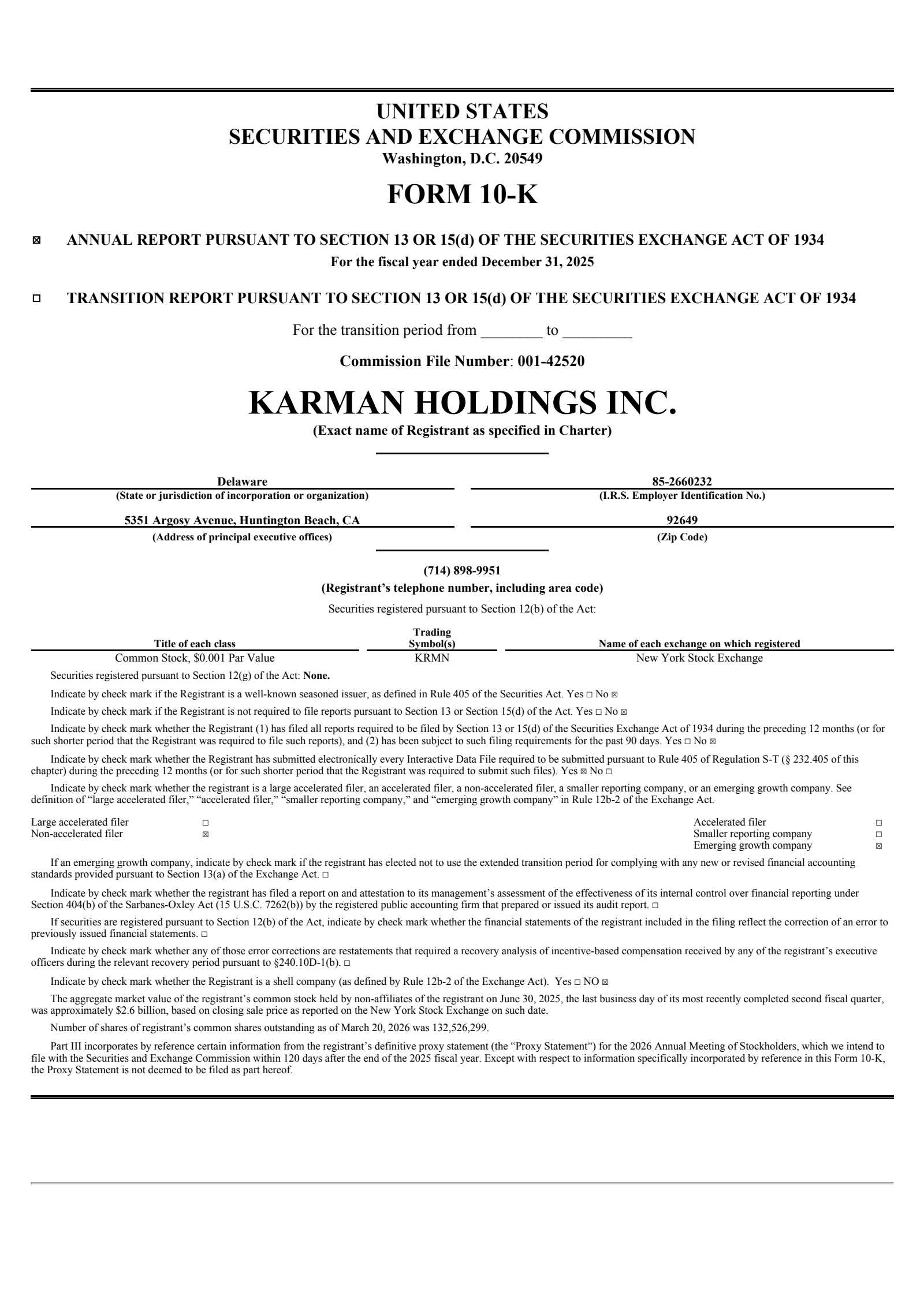 Karman's Q4 2025 Annual report