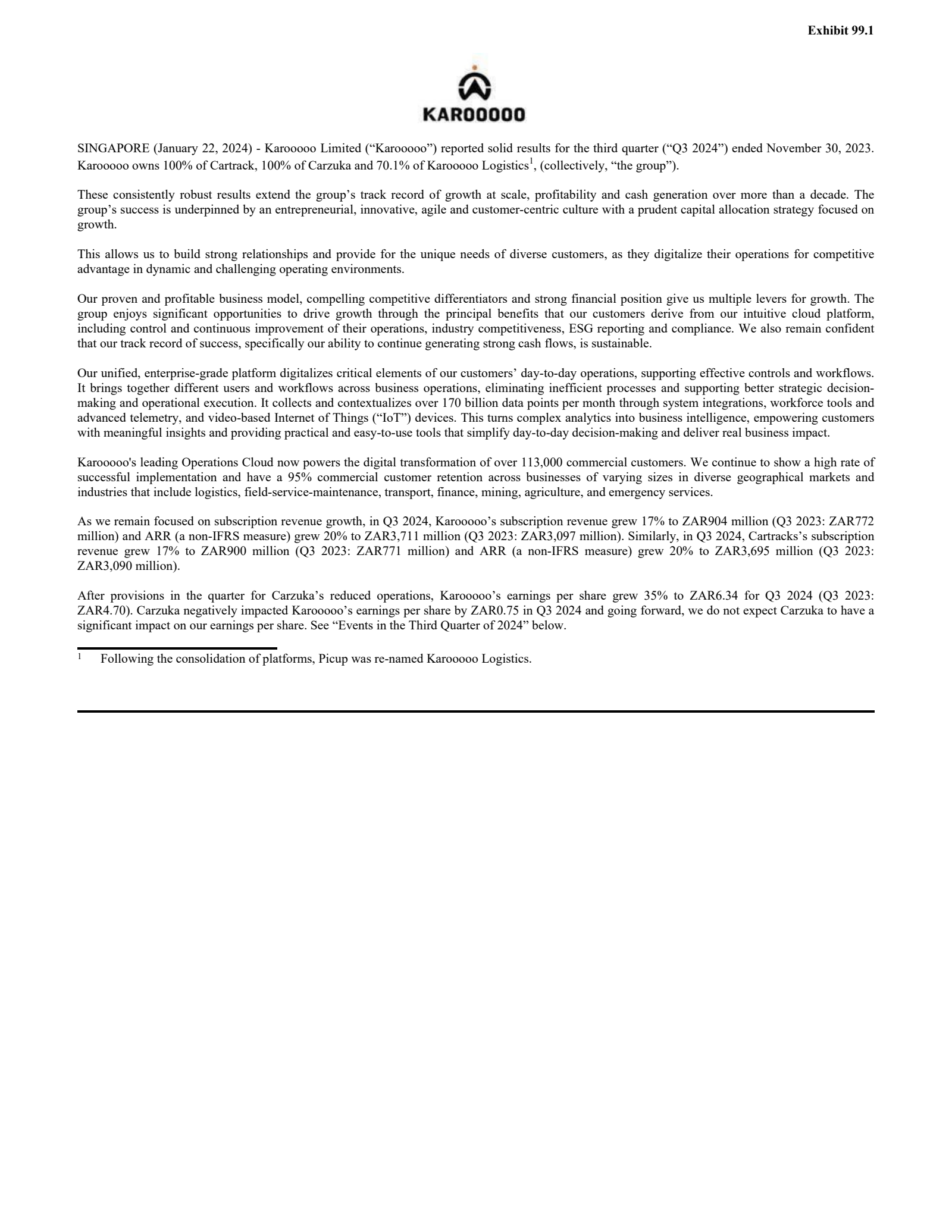 Karooooo's Q3 2024 Press Release