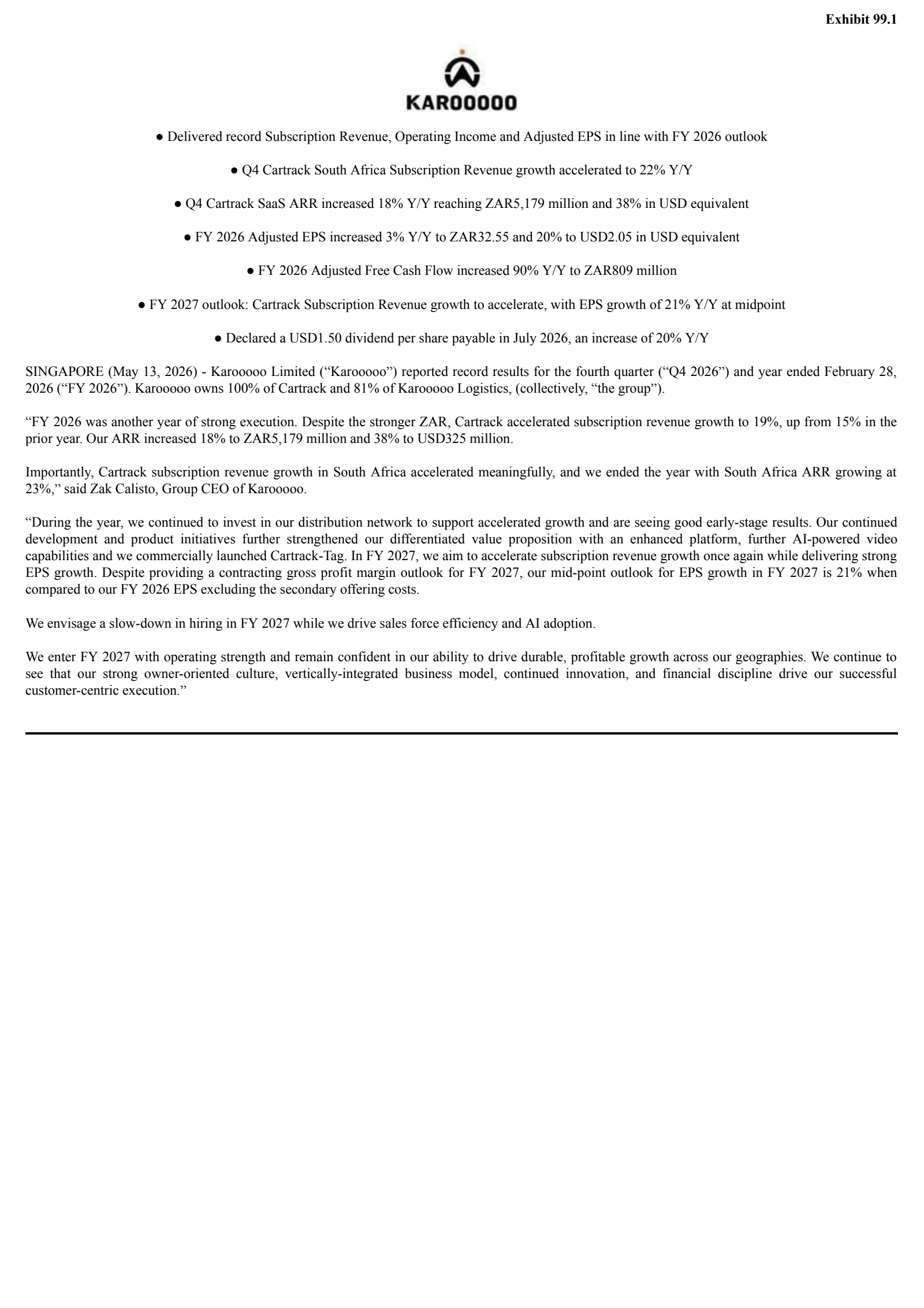 Karooooo's Q4 2026 Press Release