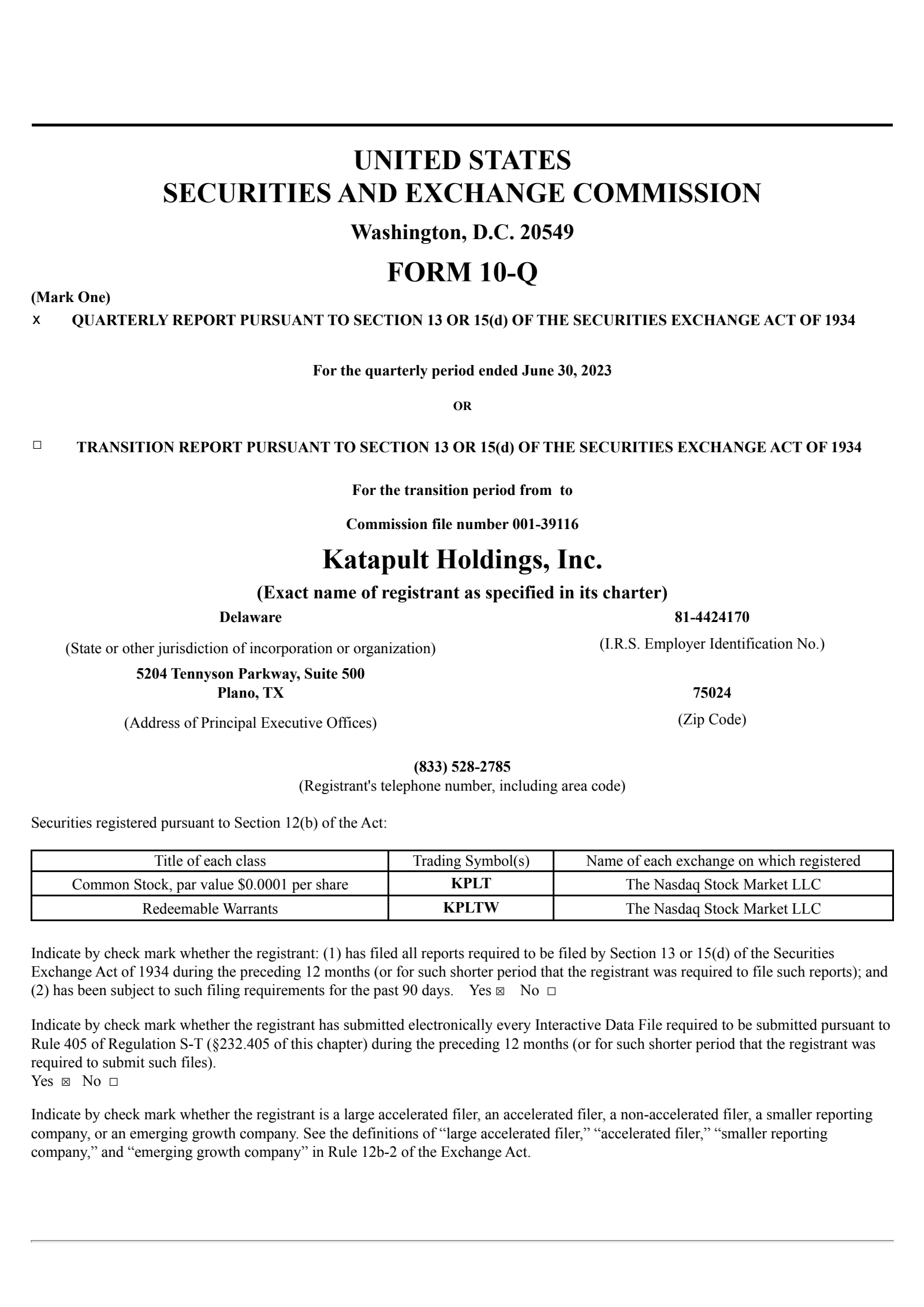 Katapult's Q2 2023 Quarterly report
