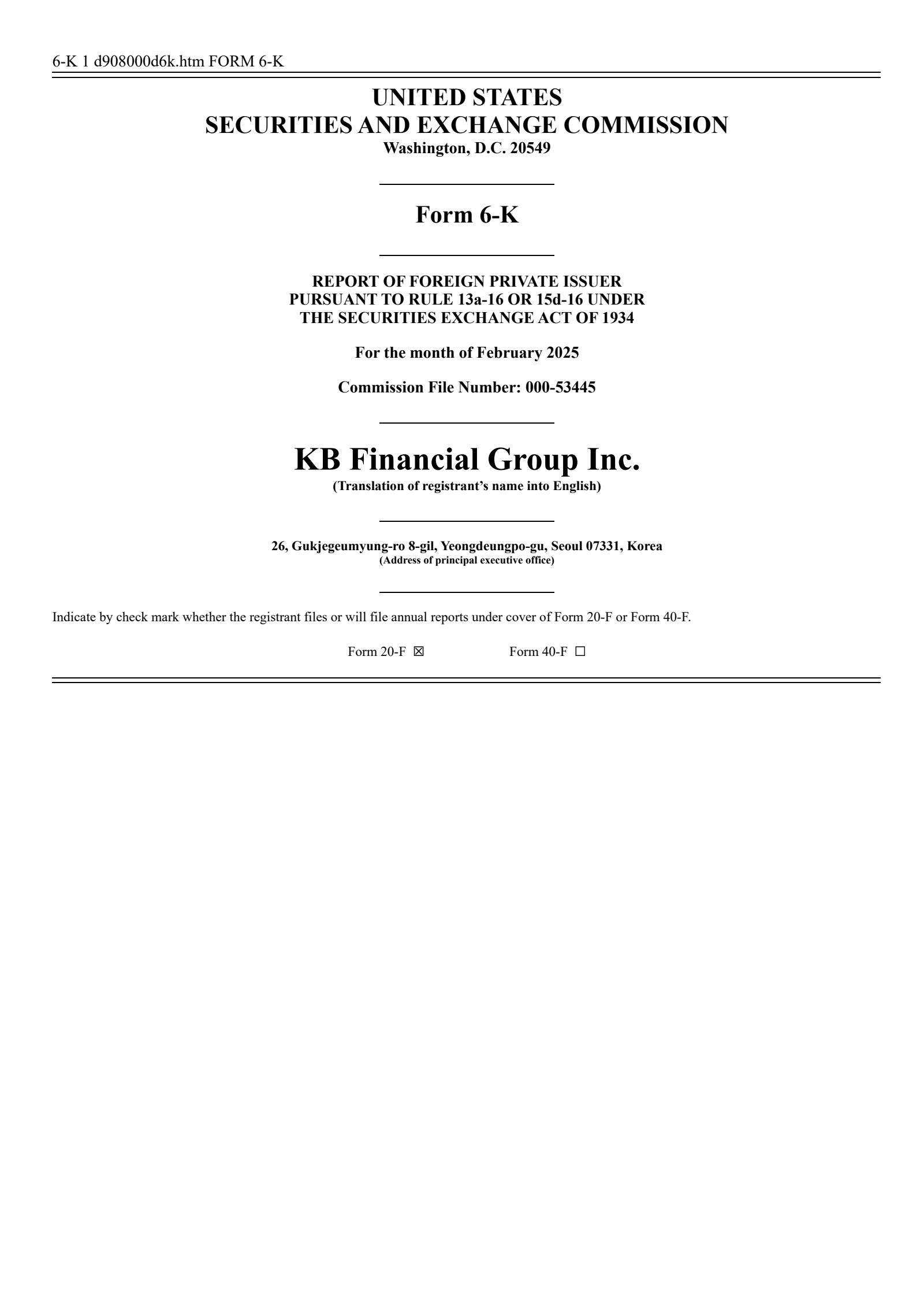 KB Financial Group's Q4 2024 Interim report