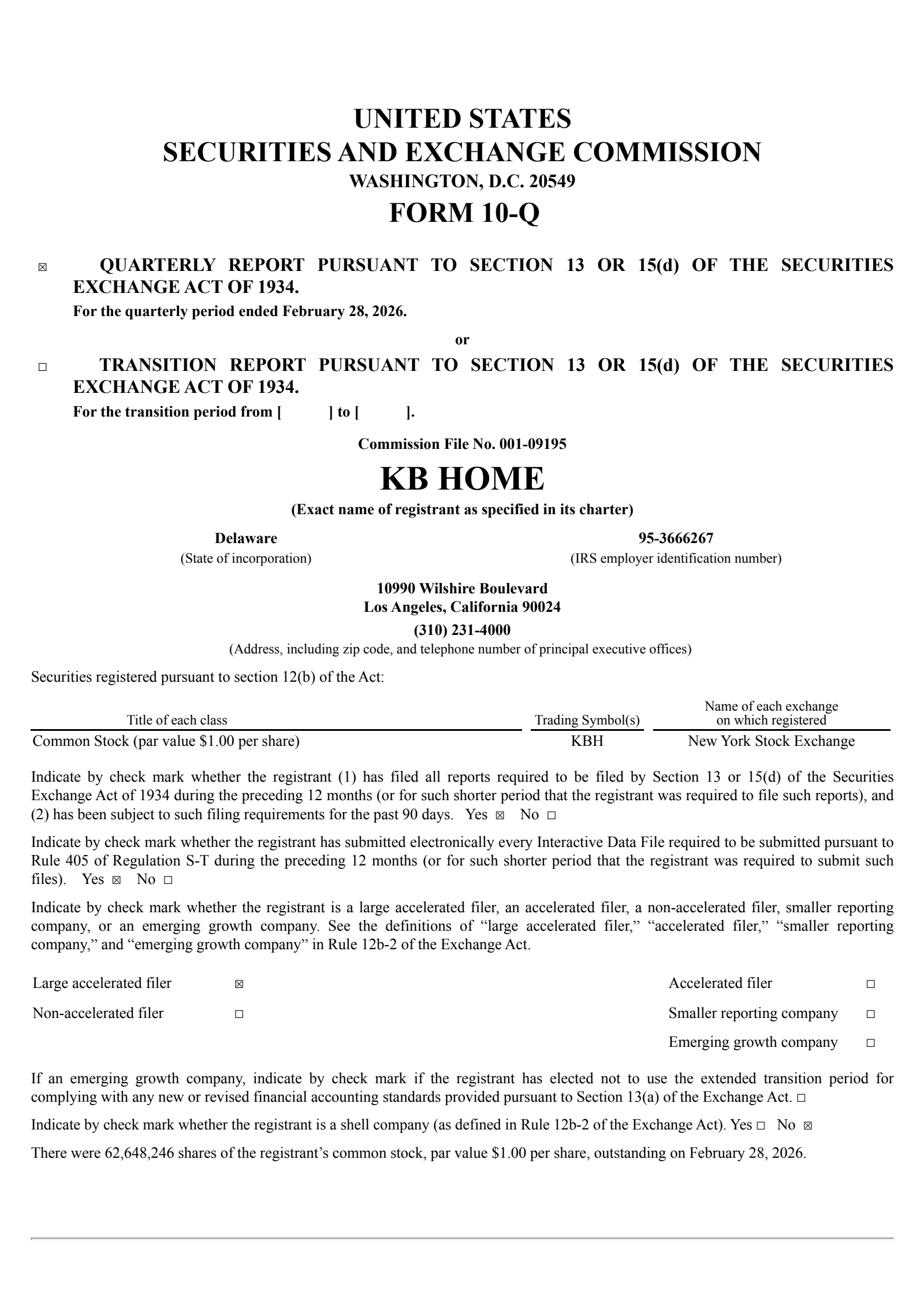 KB Home's Q1 2026 Quarterly report