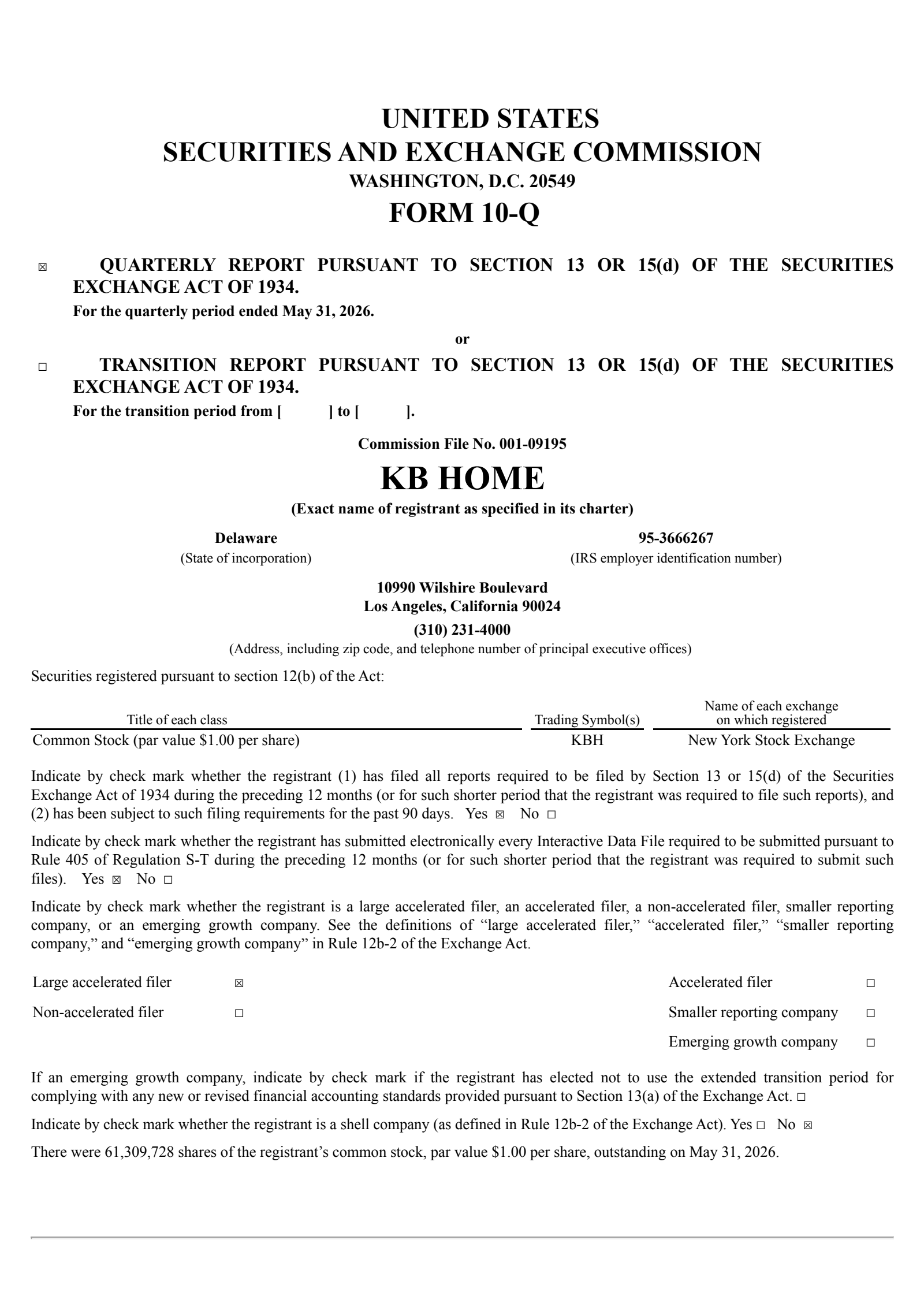 KB Home's Q2 2026 Quarterly report